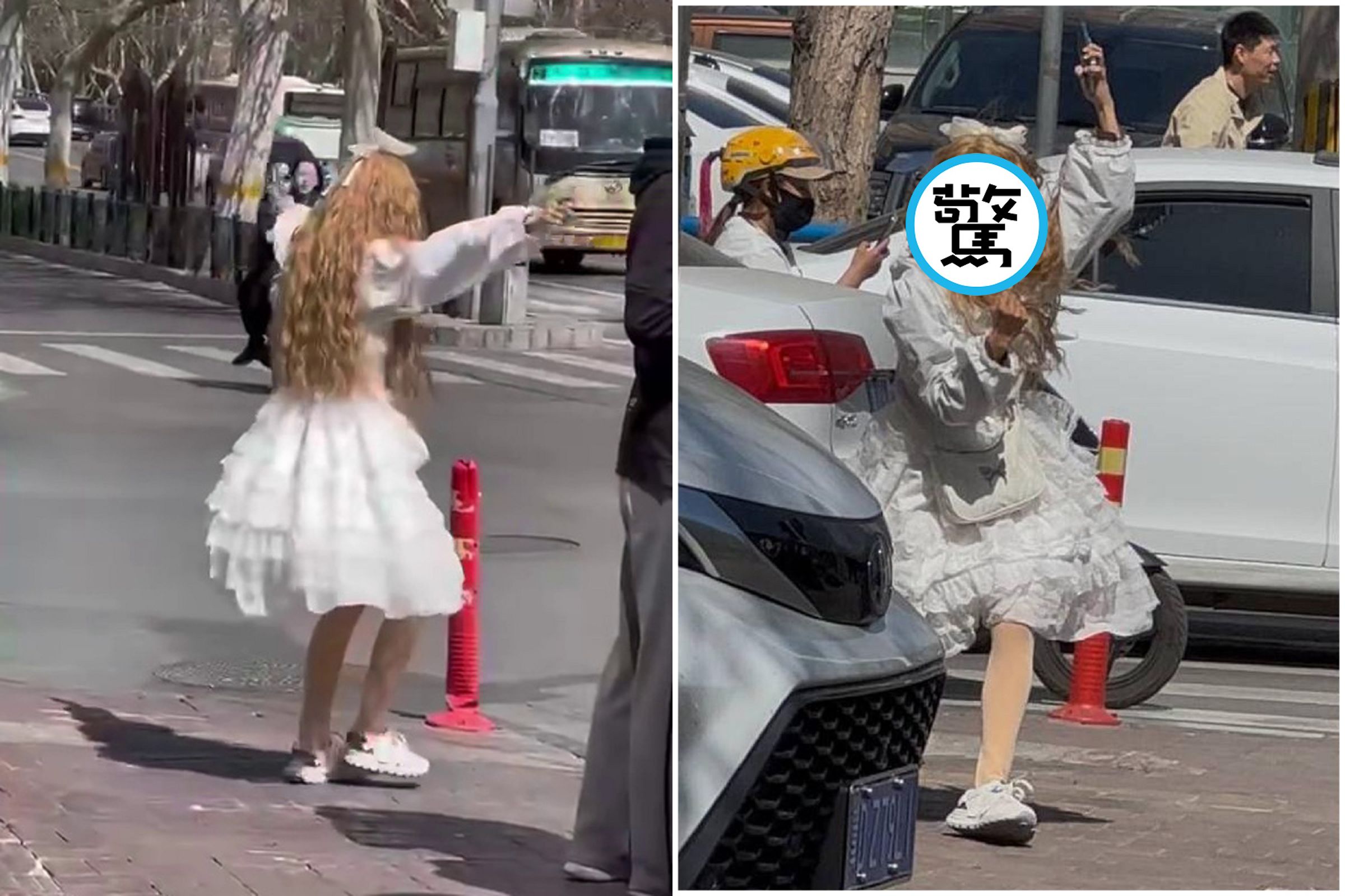 金髮嫩妹cosplay街頭跳熱舞，本尊曝光「驚為天人」。（翻自《黑料網》）