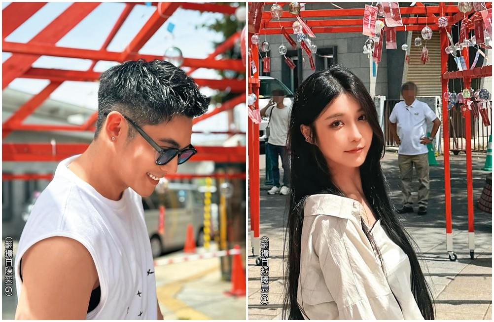 陳奕（左圖）在旅遊照寫下「一些開心的碎片」，而網紅技安胞妹紀曦晨（右圖）恰巧也有同樣場景。（翻攝自紀曦晨、陳奕IG）