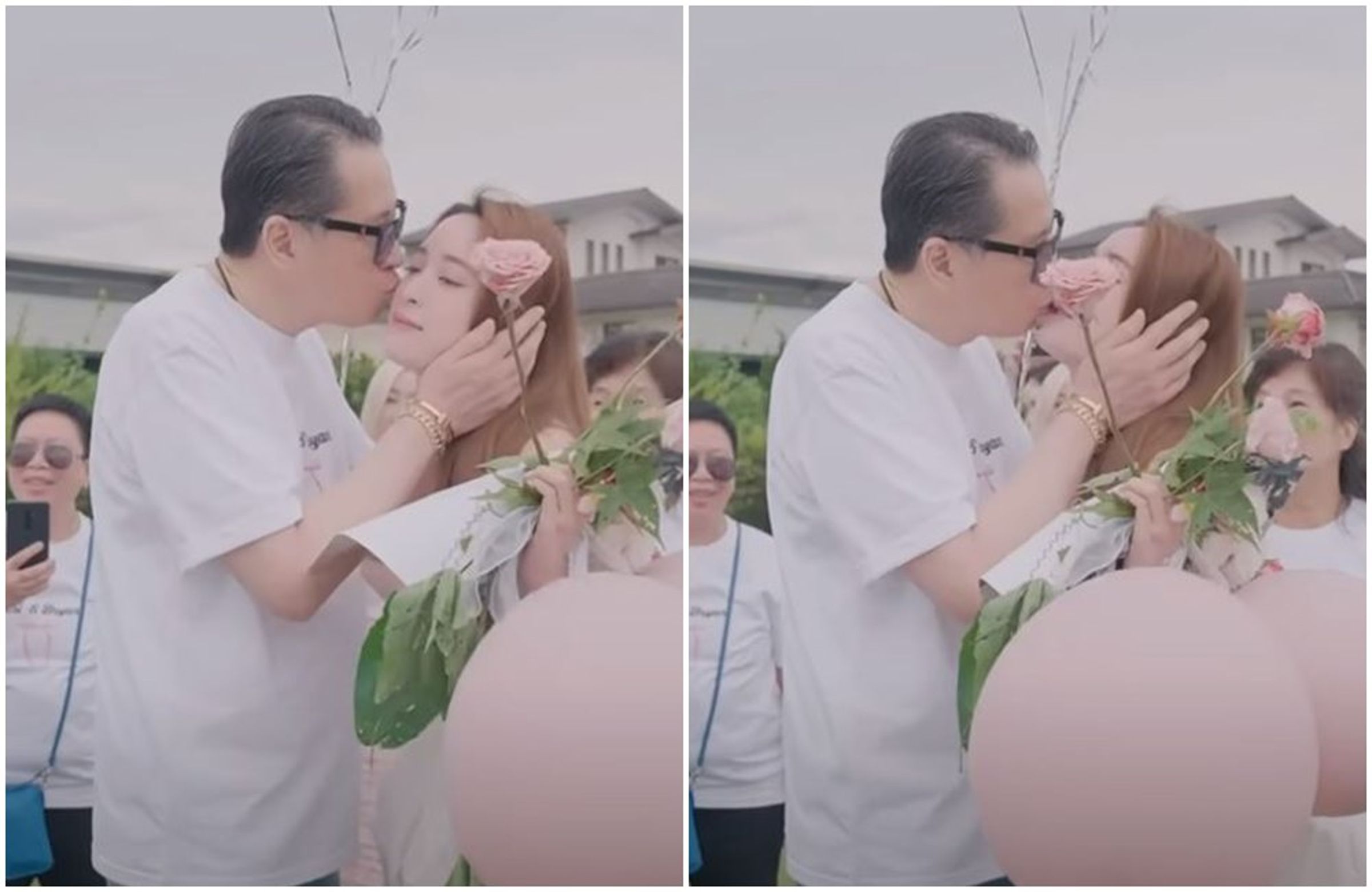 歐陽龍對女兒親嘴又親臉,顯見父女感情好。(翻攝歐陽妮妮YouTube頻道)
