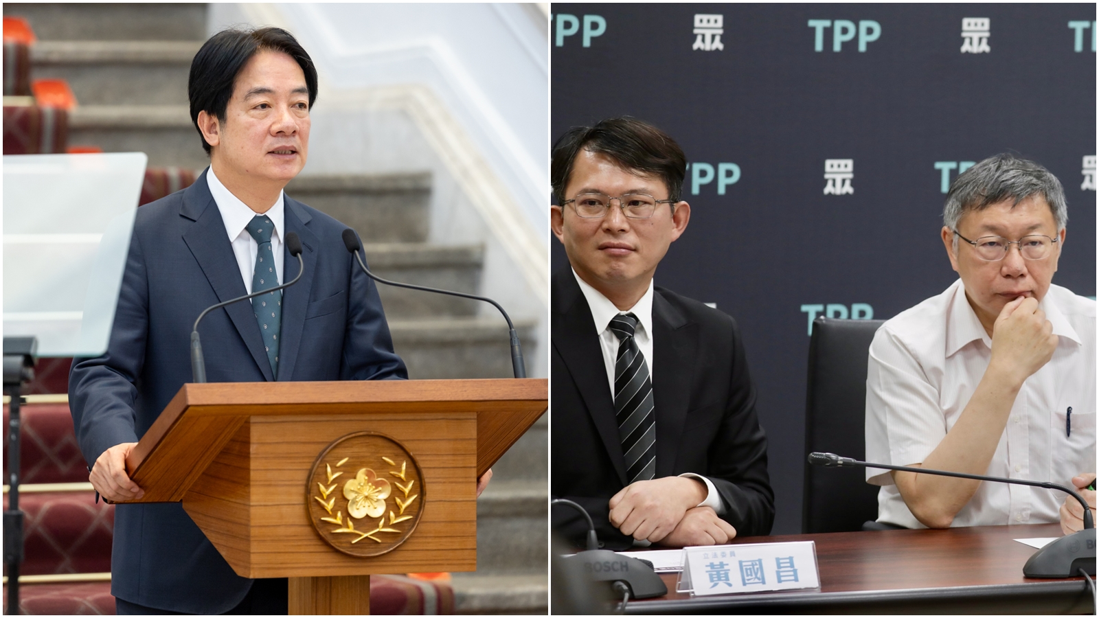 對於柯文哲（右圖右）對賴清德（左圖）的抨擊，總統府稍早做出回應。（左圖為總統府提供）