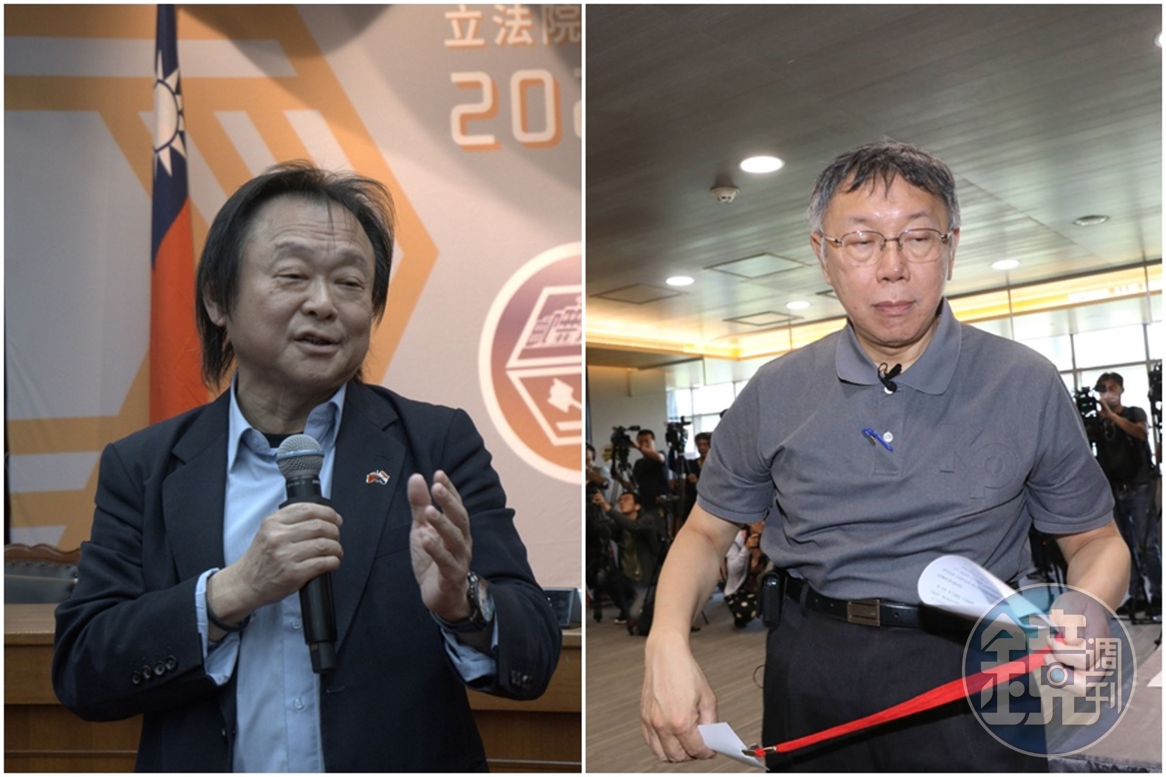 柯文哲(右圖)下戰帖若自己沒被關要王世堅吞曲棍球,王世堅(左圖)則喊話對賭高空彈跳。(左圖翻攝自王世堅臉書)