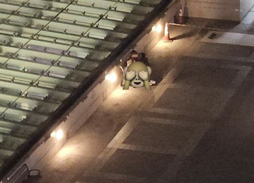 香港黃埔區一對男女不畏低溫，疑似在街頭「活春宮」。（翻攝自《香港01》）