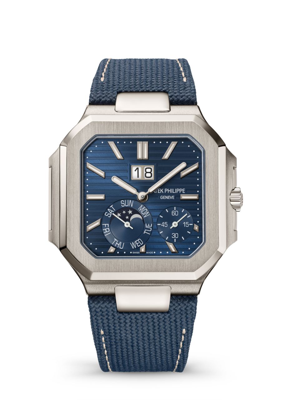 PATEK PHILIPPE Cubitus 5822P 此錶為全新Cubitus系列目前的旗艦款，是一款瞬跳大日曆星期月相錶款，午夜時所有功能都會瞬間換日，尤其大日曆視窗以18毫秒速度跳字，為此製錶師以著名的Cal. 240為基礎，開發全新上層結構，並有六項專利申請中。錶殼以鉑金打造，超薄錶身施以55道人手工序打磨，層次細節非常驚人。 功能：時、分、小秒針指示；瞬跳大日曆；星期、月相顯示 機芯：自動上鏈機芯 定價：約NT$2,862,000