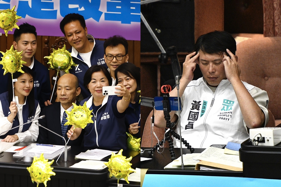 昨日國會改革相關法案三讀通過，深夜院長韓國瑜（左圖下排左二）、民眾黨總召黃國昌（右）都在臉書發聲。