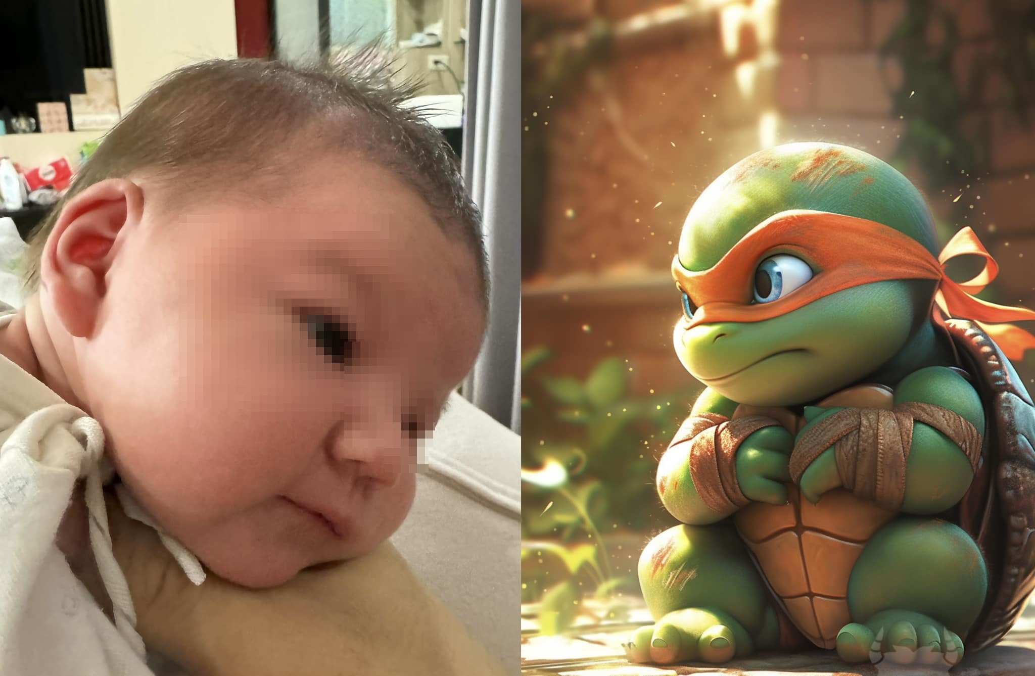 祖雄夫婦在女兒粉絲頁搞笑分享忍者龜的神似照。（翻攝自臉書）