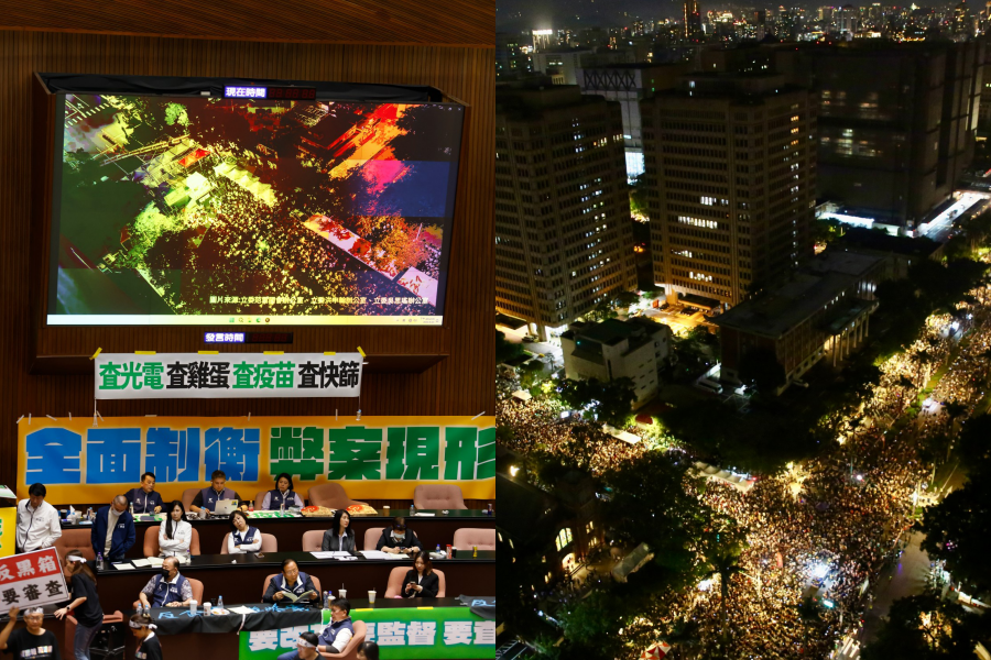 今晚聚集10萬人包圍立院抗議，十字街道擠滿人潮。