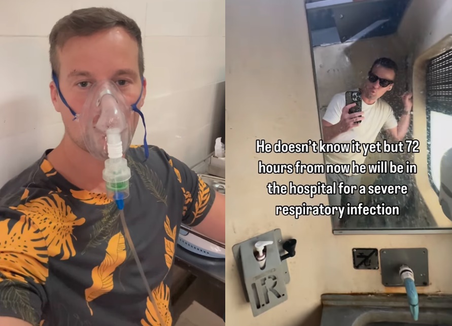 美國旅遊部落客馬多克聲稱，自己搭完印度臥鋪火車後，就患上嚴重的呼吸道感染。（翻攝自IG@nickmaddockglobal）換