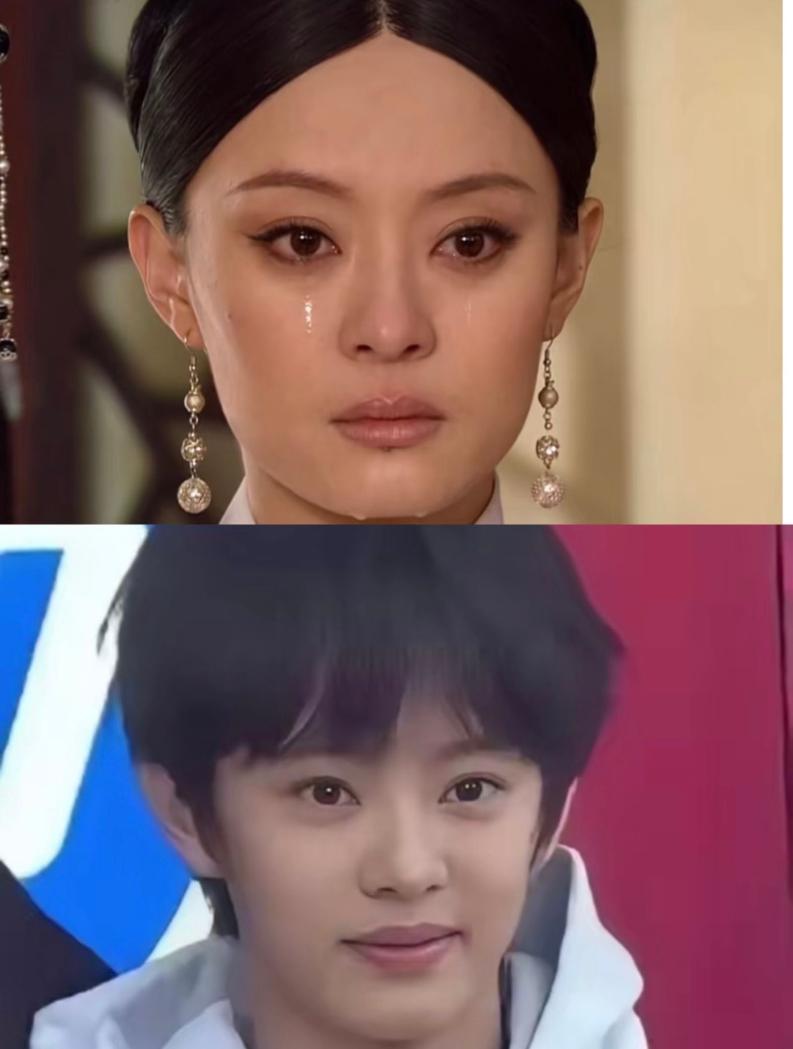 等等（下圖）長得跟媽媽孫儷（上圖）很像，被指「畫個妝就能演甄嬛了」。（翻攝微博）