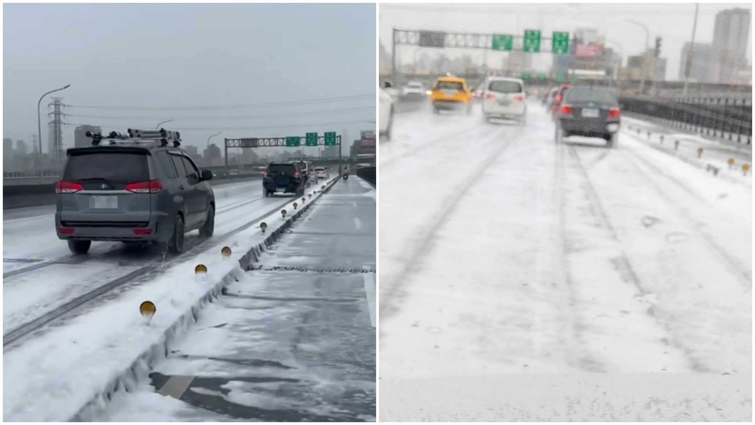 華江橋變成泡泡橋，讓網友驚呼還以為下雪了。（翻攝爆料公社、馬西屏臉書）