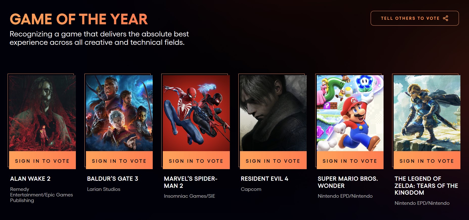 TGA 2023公布入圍名單，年度最佳遊戲入圍者都是經典IP續作。（翻攝自TGA官網）