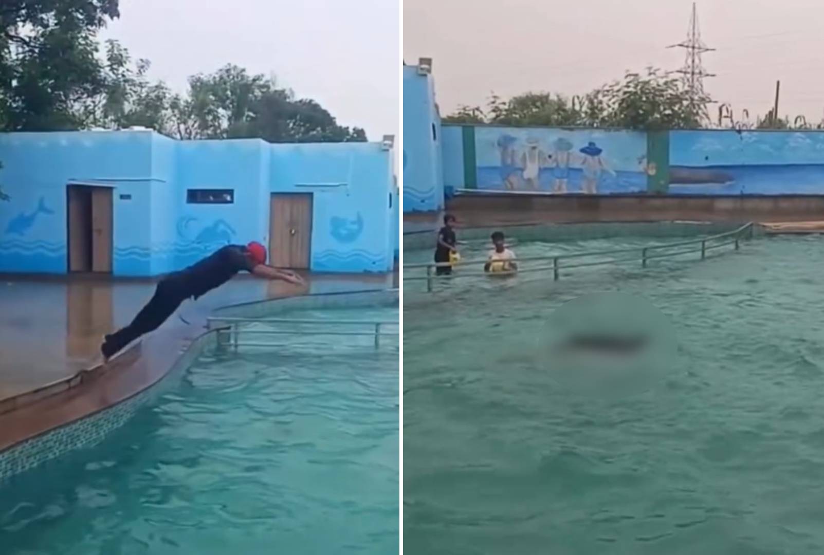 印度一名男子在派對泳池高調跳水，10秒後竟成浮屍。（翻攝KrudPlug.net）