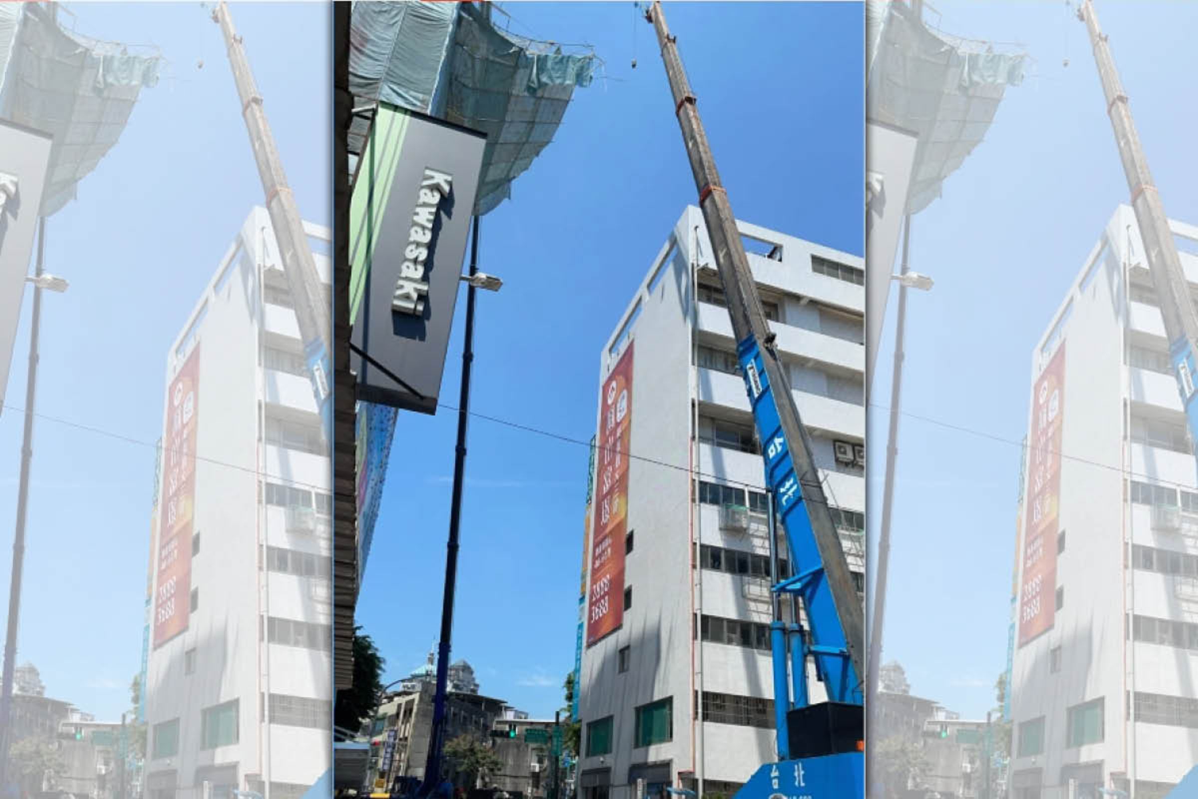 昨日才傳出台大醫院外牆倒塌事故,今日士林又有一起建築工地發生鷹架傾斜意外。(北市建管處提供)
