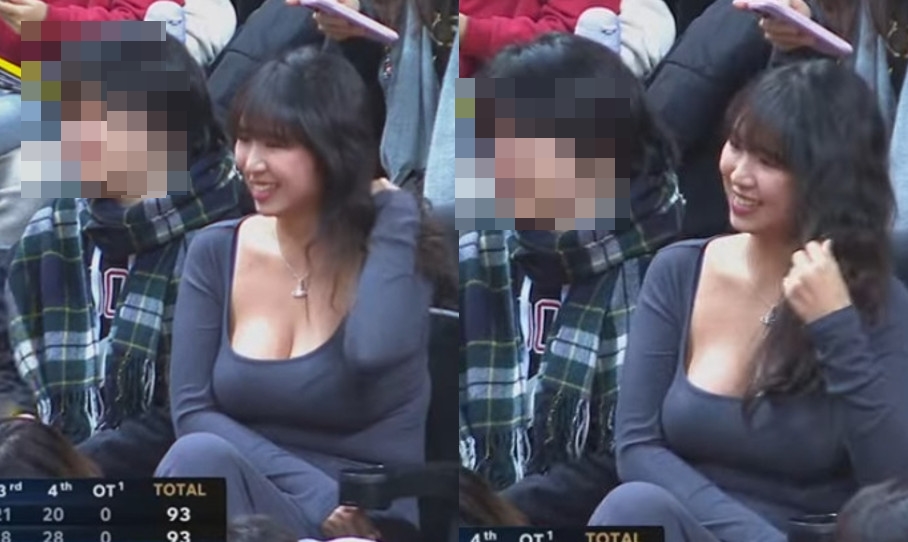 新北國王比賽期間，一名女球迷因火辣身材成為場邊焦點。（翻攝自TPBL YouTube）