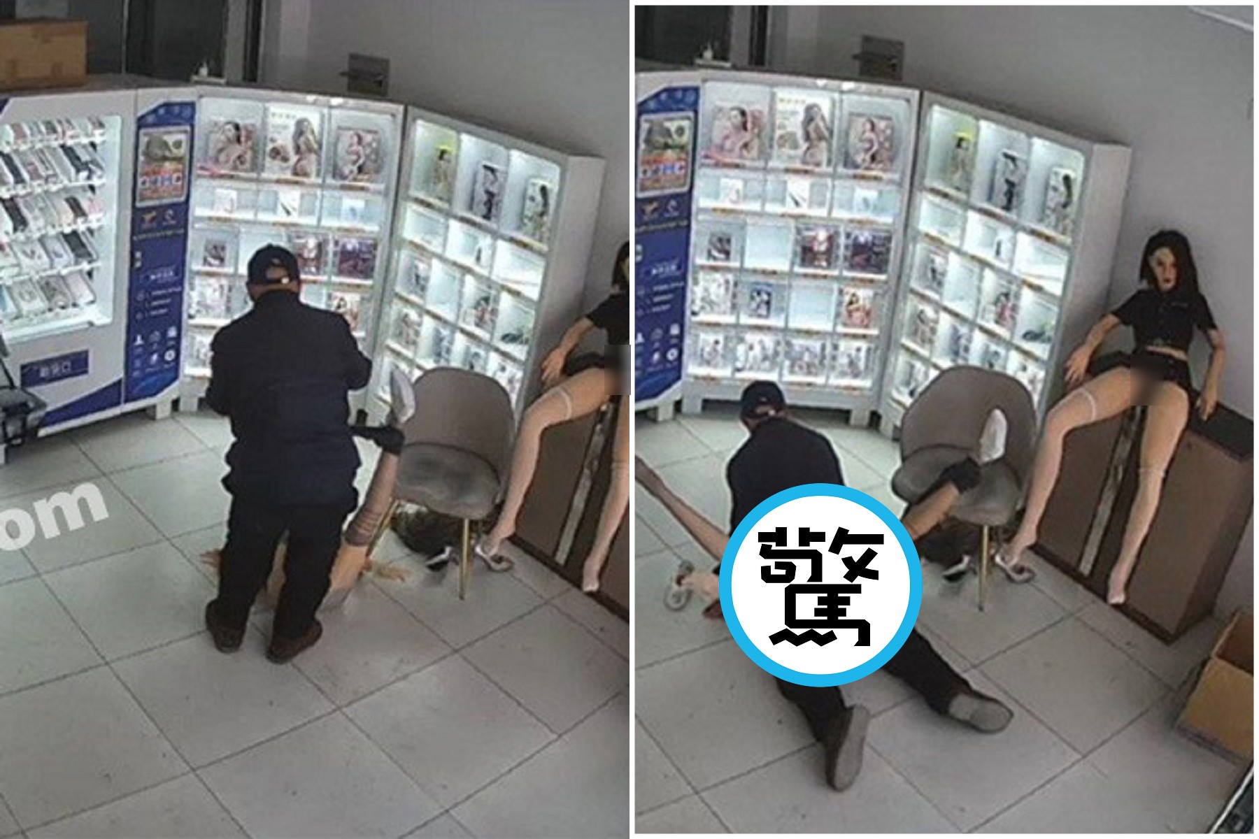 乍看誤認是保全大叔，然後就把褲子脫了！當場「驗貨正妹」性愛過程全被錄下。（翻自《吃瓜網》）