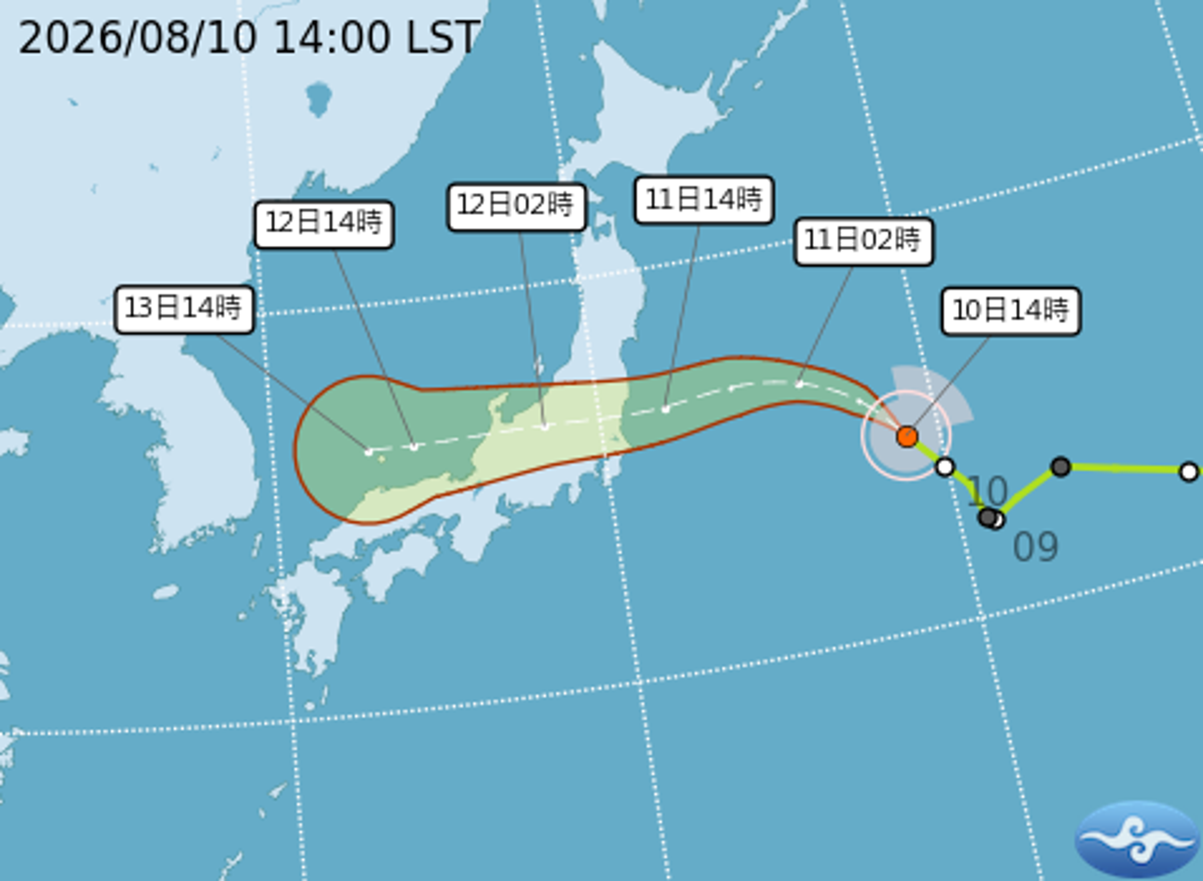輕颱「昌鴻」持續往西北前進,可能直接穿過日本。(翻攝自中央氣象署官網)