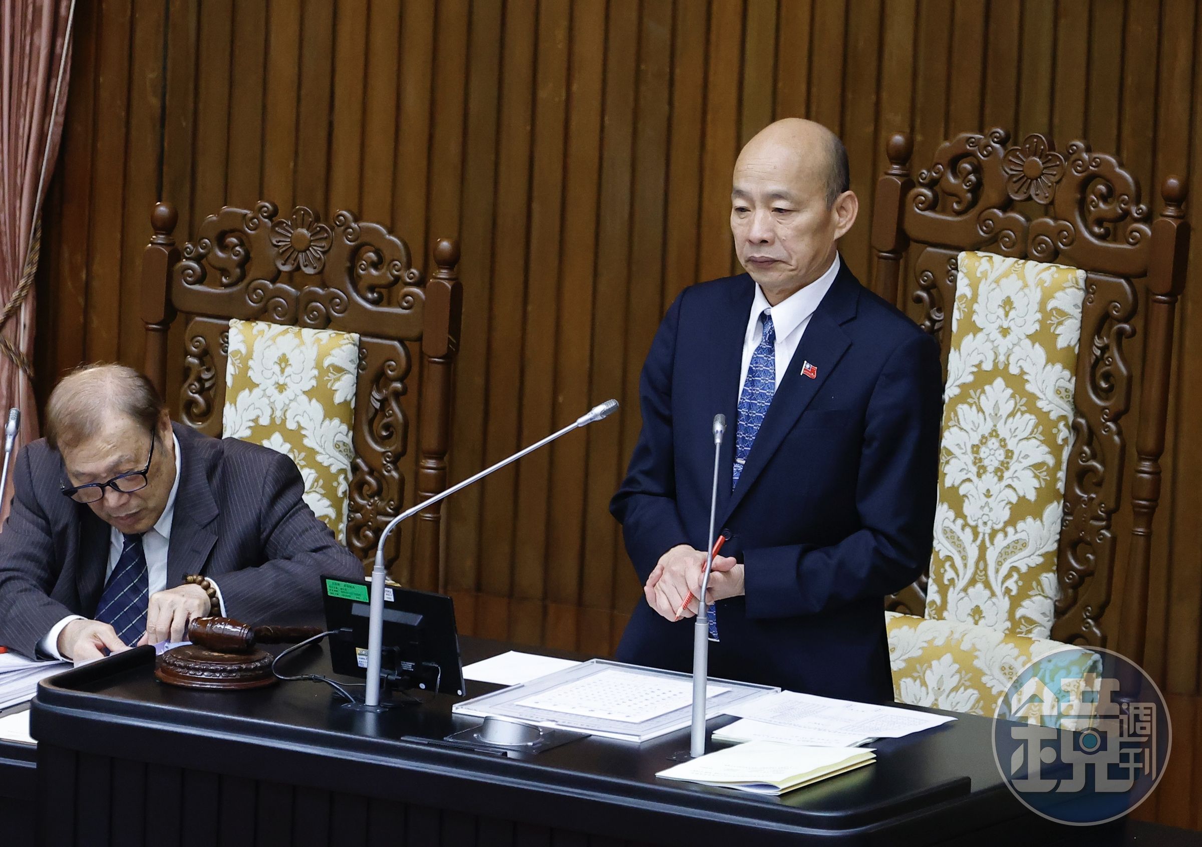 韓國瑜在今日立院的總質詢處理報告事項時,國民黨立委一度發出嬉鬧聲。(本刊資料照)