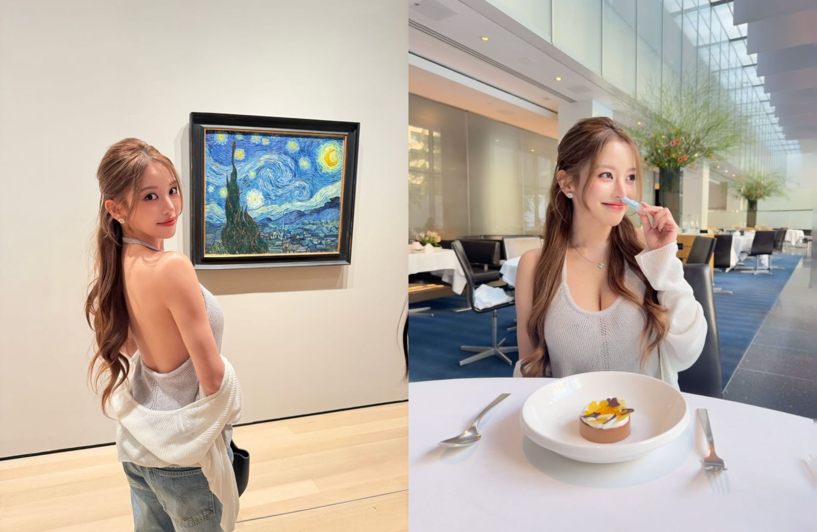 蔡瑞雪紐約「真空爆乳」逛美術館快包不住! 「褲子沒扣」出門嬌喊:暈了