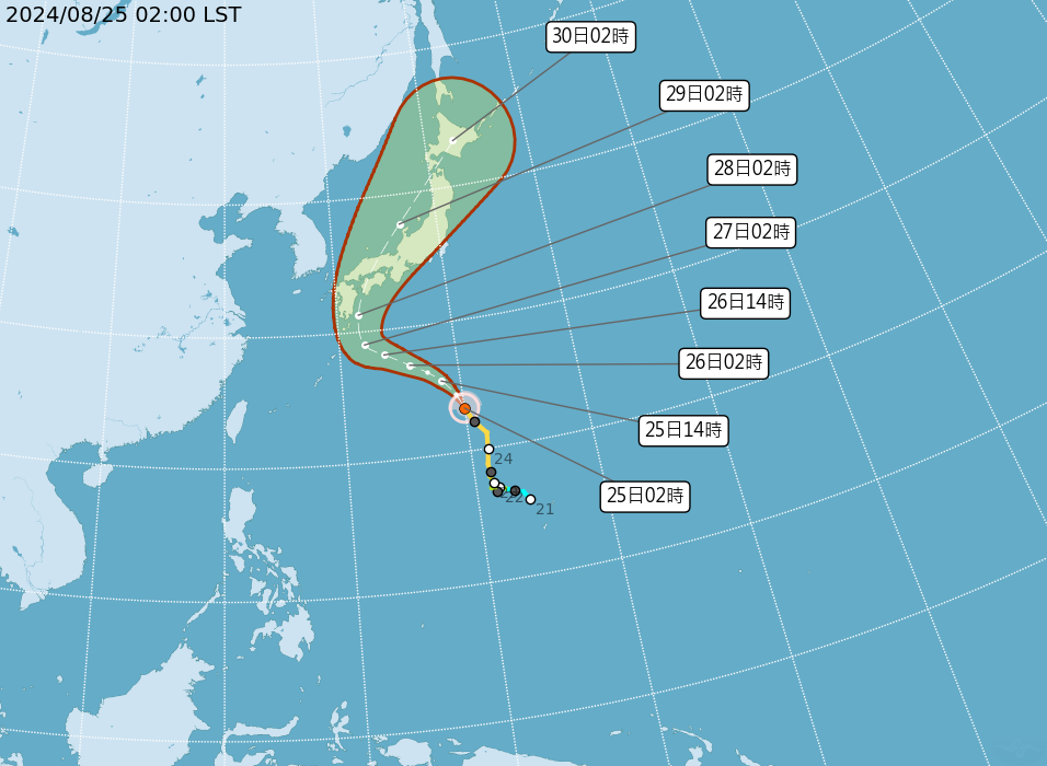 中颱珊珊預計將影響日本。（中央氣象署提供）