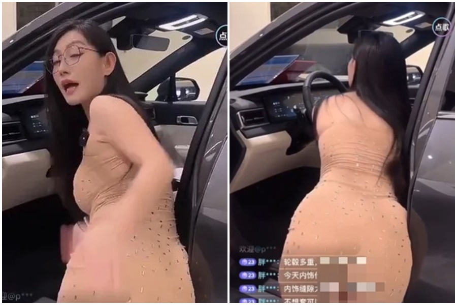 正妹女業務氣得轉身罵人，被網友猜測為安排好的橋段。（翻攝自微博）