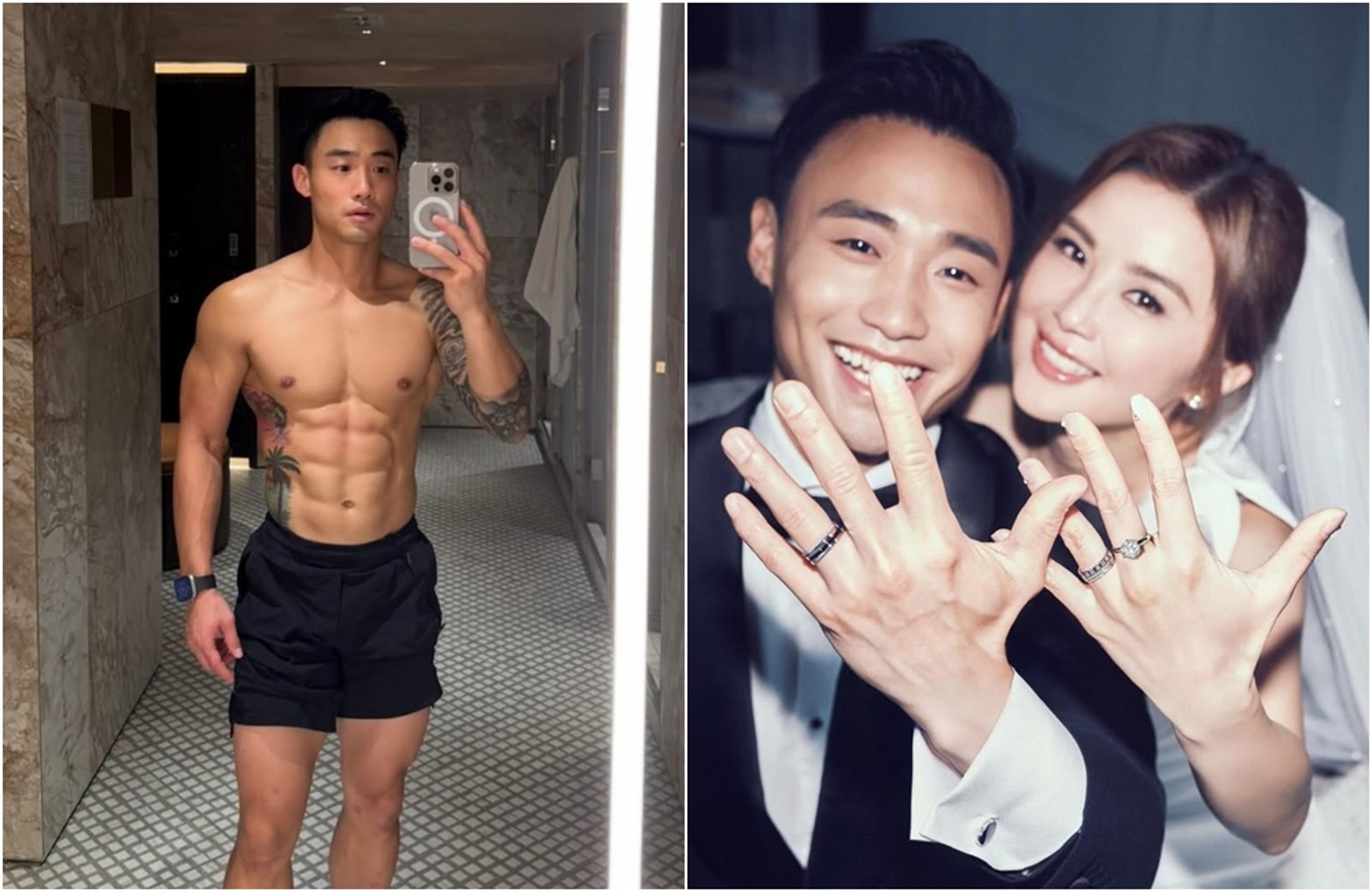 阿Sa今天宣布和小10歲健身教練Elvis結婚。（翻攝自阿Sa、林俊賢IG）