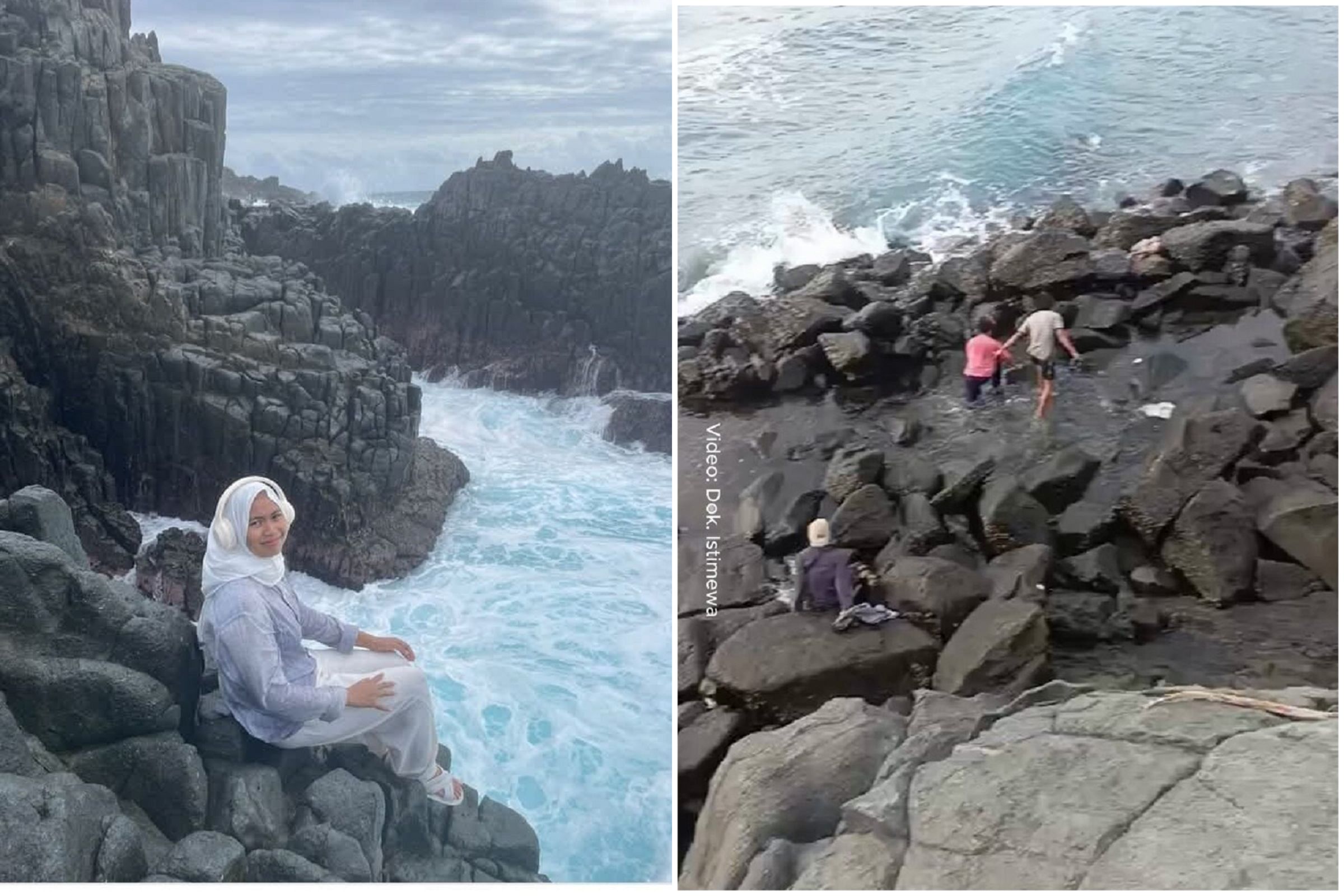 妹子拍美照變遺照!坐海邊岩石玩自拍,下一秒被海浪捲走慘死。(翻自X平台)