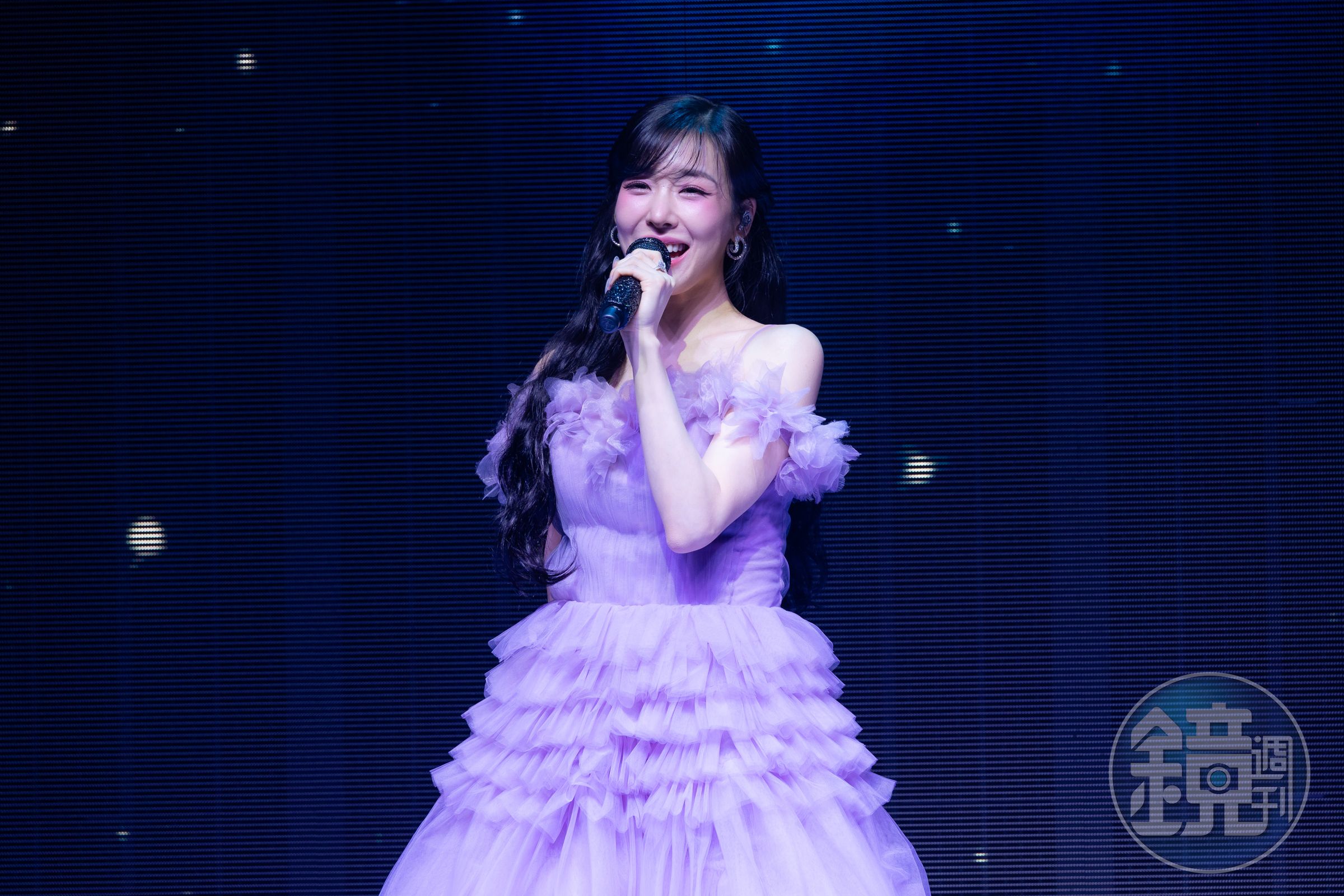 少女時代Tiffany今（12日）在台北舉辦見面會，開場淡紫色禮服像極了公主現身。（讀者提供）