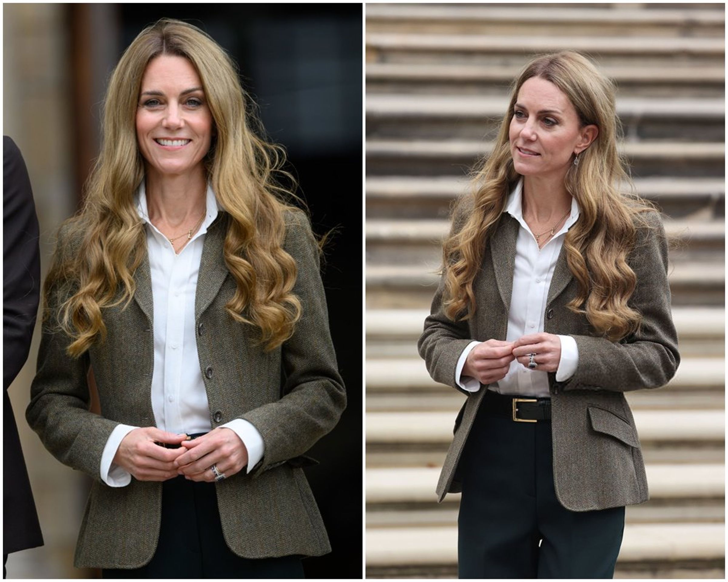凱特王妃的金髮造型引人注目。(翻攝X@royalfocus1、@WalesRoyals)
