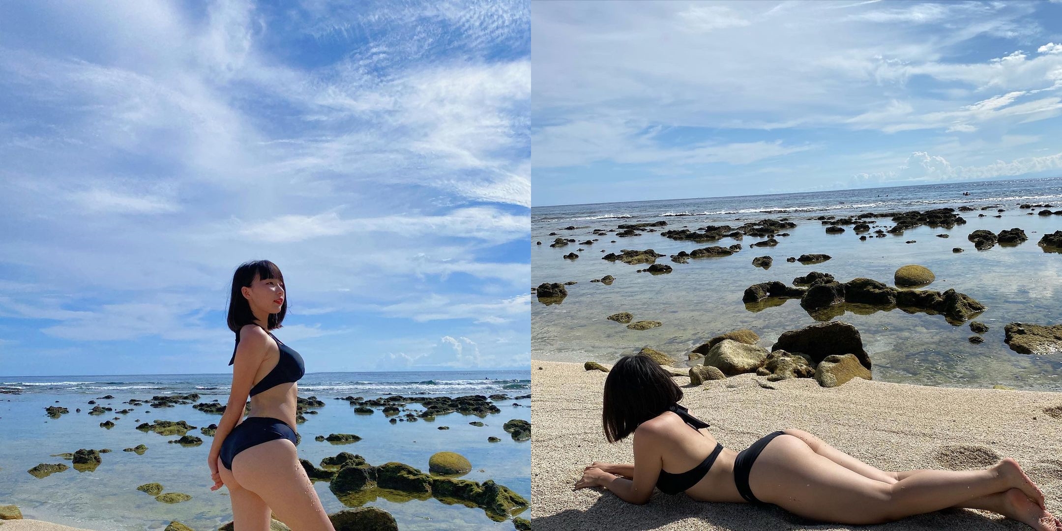 阿妙在社群分享比基尼辣照，眾人目光被豐滿臀線吸引。（翻攝IG@sona_0322）