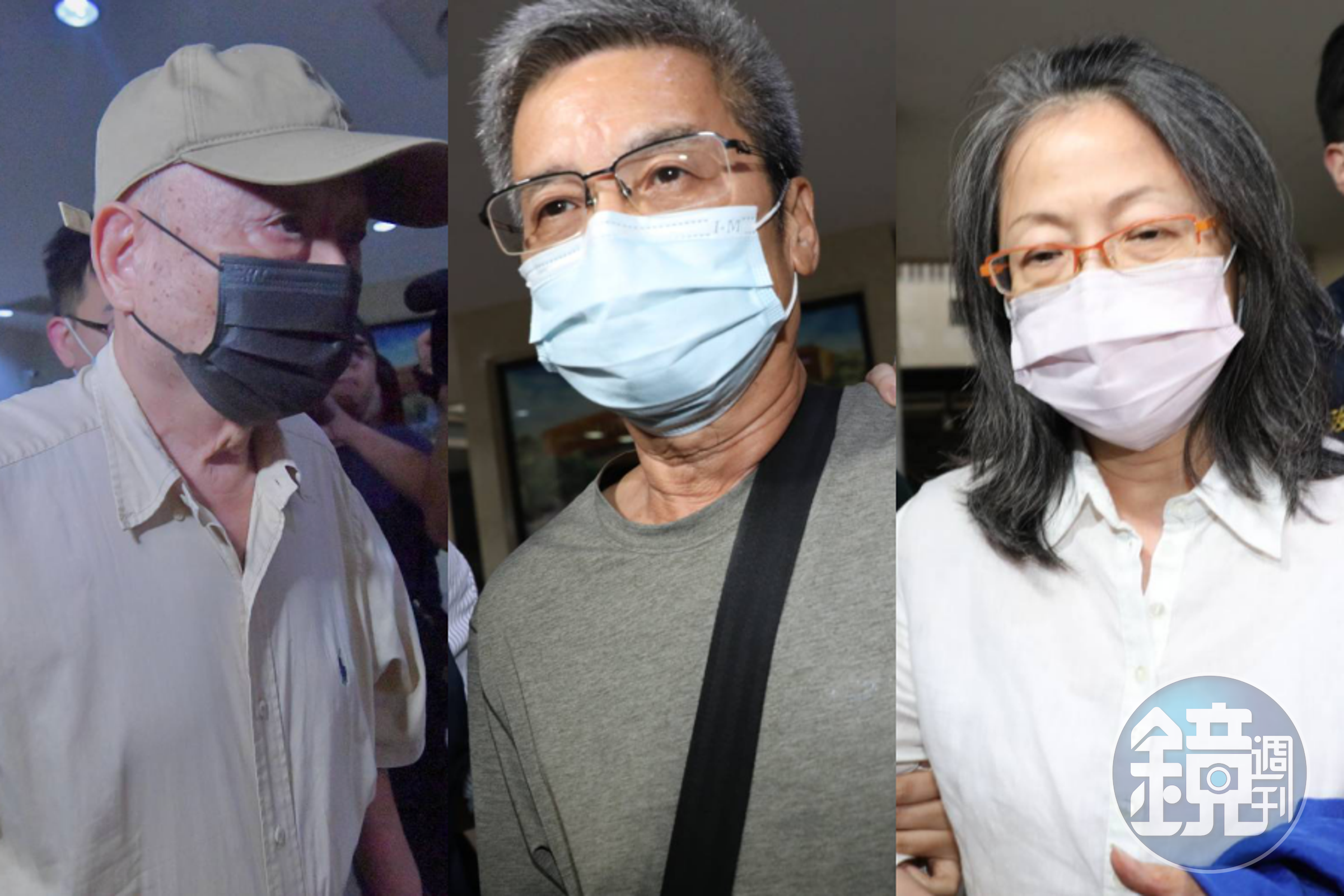 前台北市兵役局長朱亞虎(左起)、柯文哲前辦公室主任李文宗和前主播童中白涉及京華城案今晚均被移送北檢。