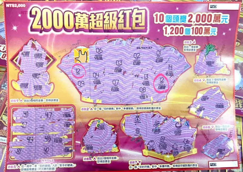 新北市中和區一名退休阿伯在彩券行門口撿到1本存摺，順手購買刮刮樂，沒想到一刮就中了100萬。（台灣彩券公司提供）