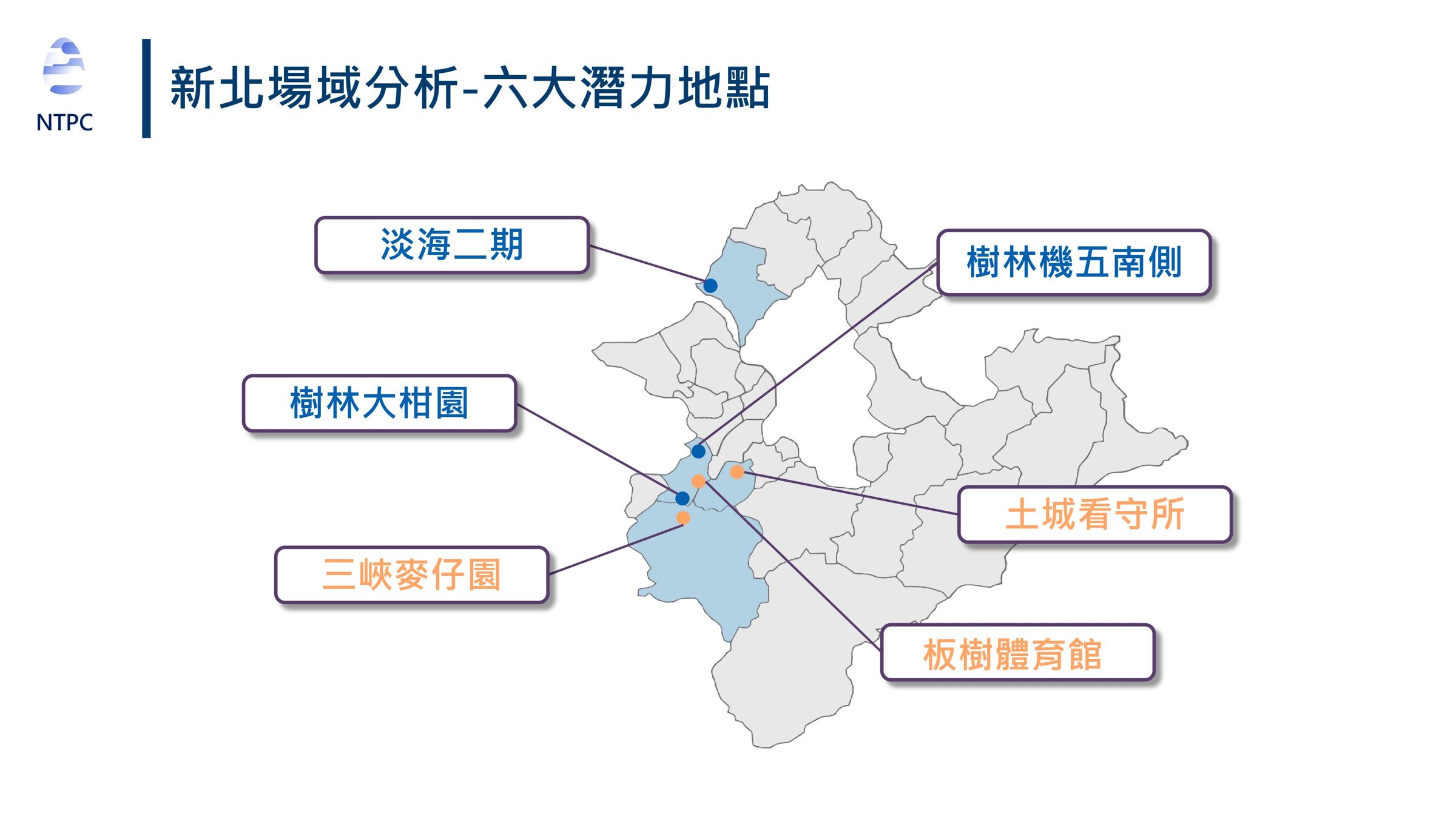 新北大巨蛋選址「6大潛力地點」，包括板樹體育館、樹林大柑園、樹林機五南側、土城看守所、三峽麥仔園以及淡海二期。（新北市城鄉發展局提供）
