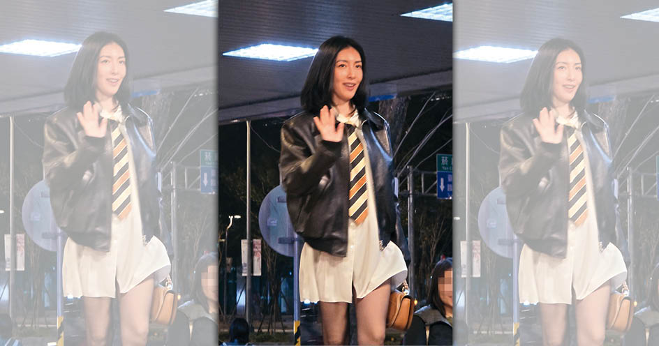 1月15日20時37分，楊謹華現身殺青酒宴，一身皮衣搭配襯衫，秀出長腿，氣場強大。