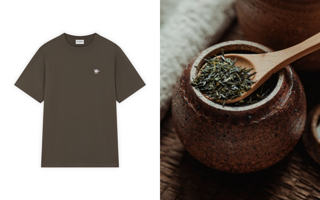 「煎茶綠」咖啡師狐狸頭Logo寬版短TEE。NT$3,700（Cafe Kitsuné提供）