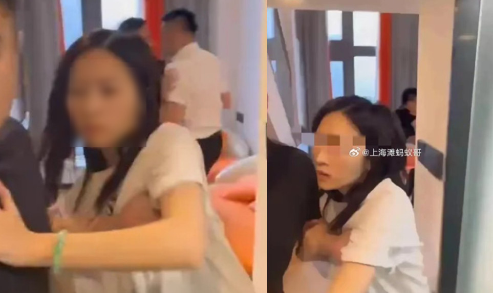王夢潔將情夫黃宏佳帶回家偷情，被返家老公當場抓姦。（翻攝微博）