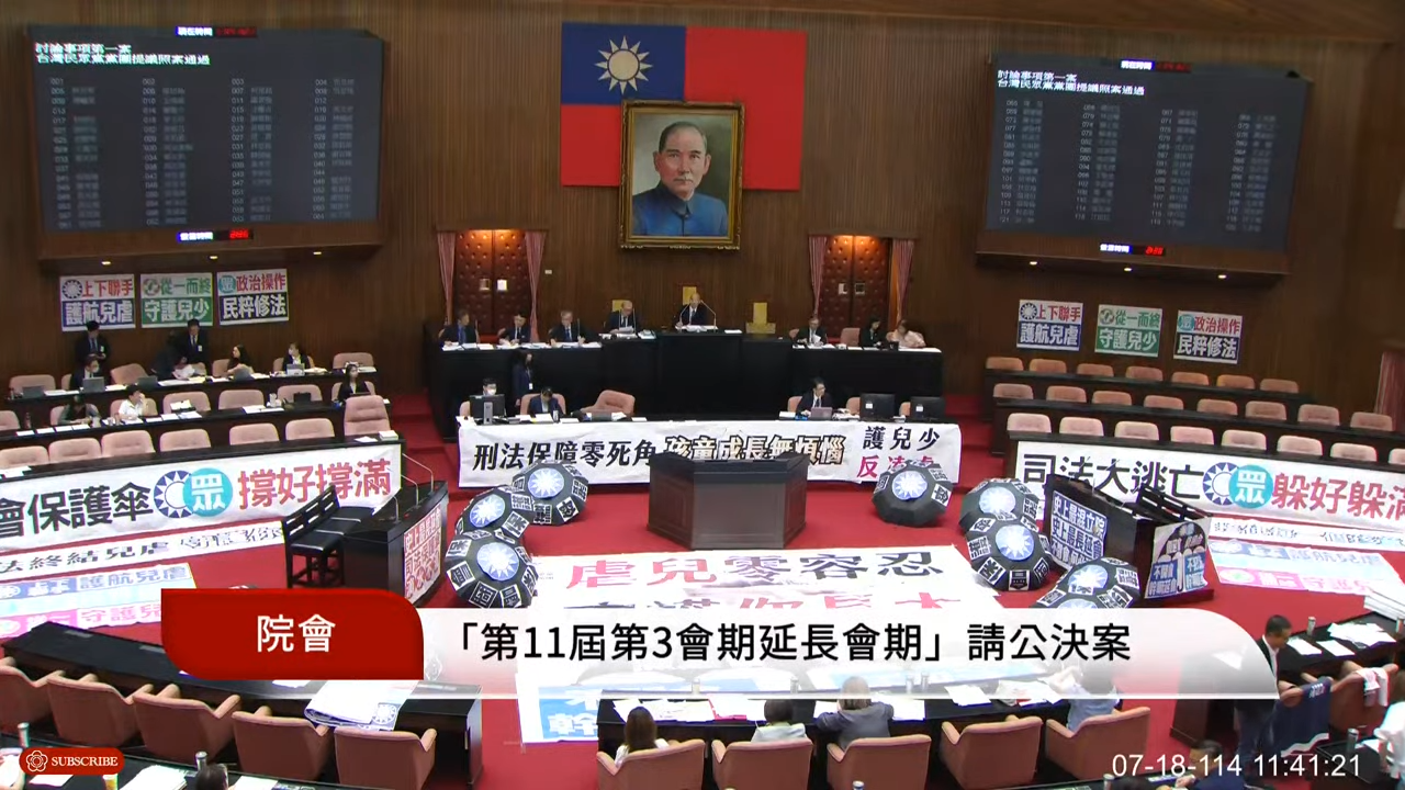 藍白聯手通過延長會期至8/31提案。（翻攝自國會頻道）