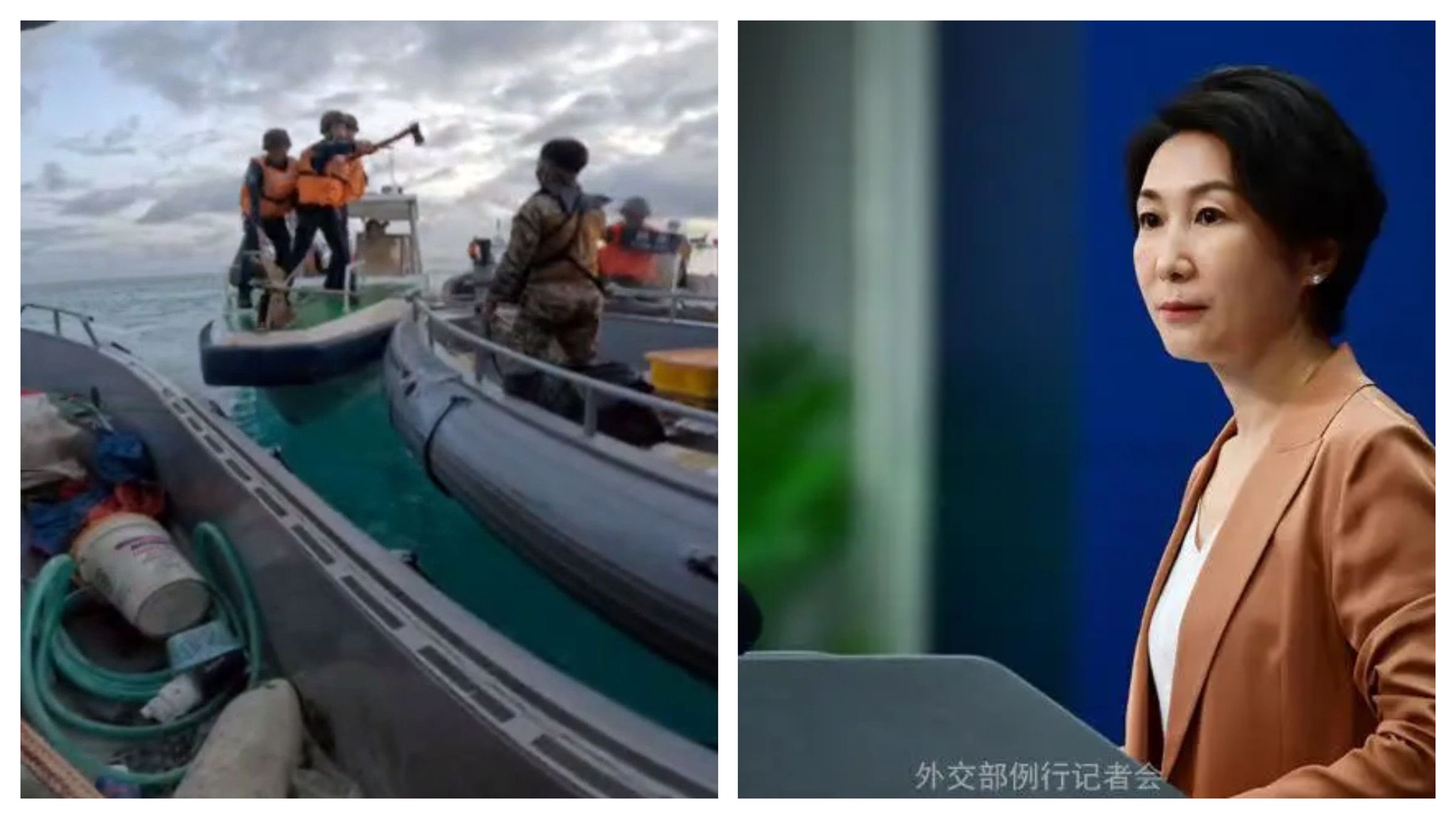 菲律賓就上個月的南海衝突事件,要求中國賠償財物損失,但中國外交部則稱「菲方應為其侵權行徑承擔後果。」(翻攝自X@TeamAFP、中國外交部官網)