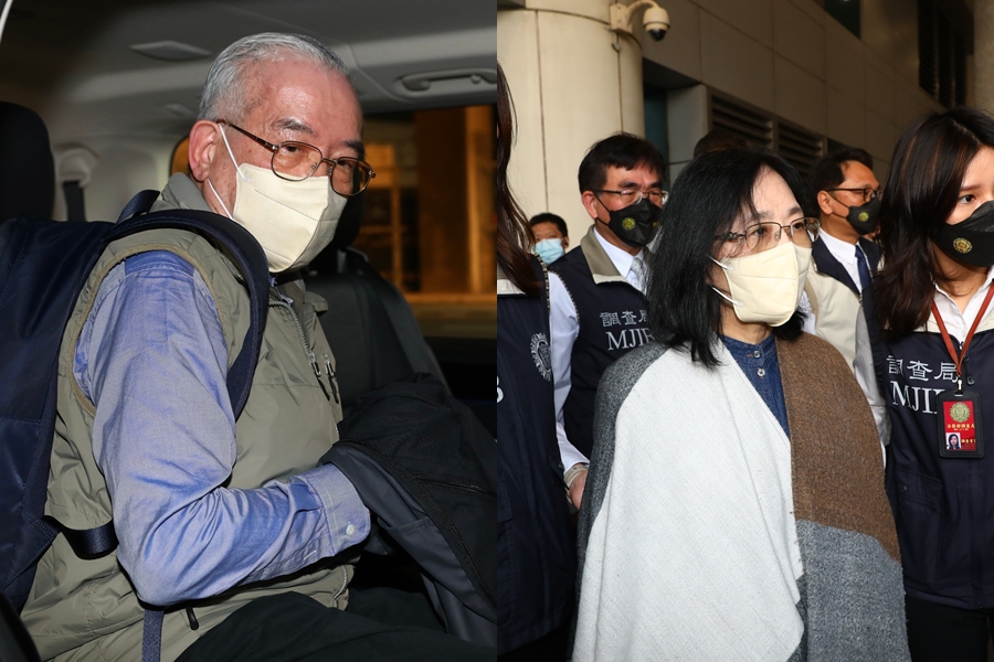 貴婦奈奈的男友黃博健父親黃立雄（左）與母親林麗真（右）返台接受調查，前者以50萬元交保，後者則無保請回。