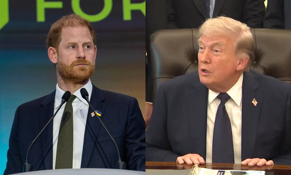 川普（右）認為哈利王子（左）不能代表英國，自己反而更能代表英國。（翻攝X@ksfopenukraine／The White House畫面）
