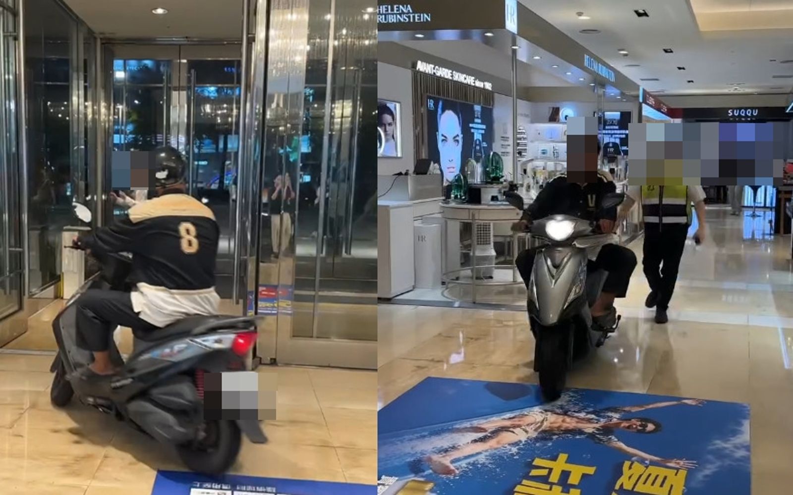 有片/太扯!台中阿伯騎機車逛新光三越專櫃 網傻眼:地主巡水田?