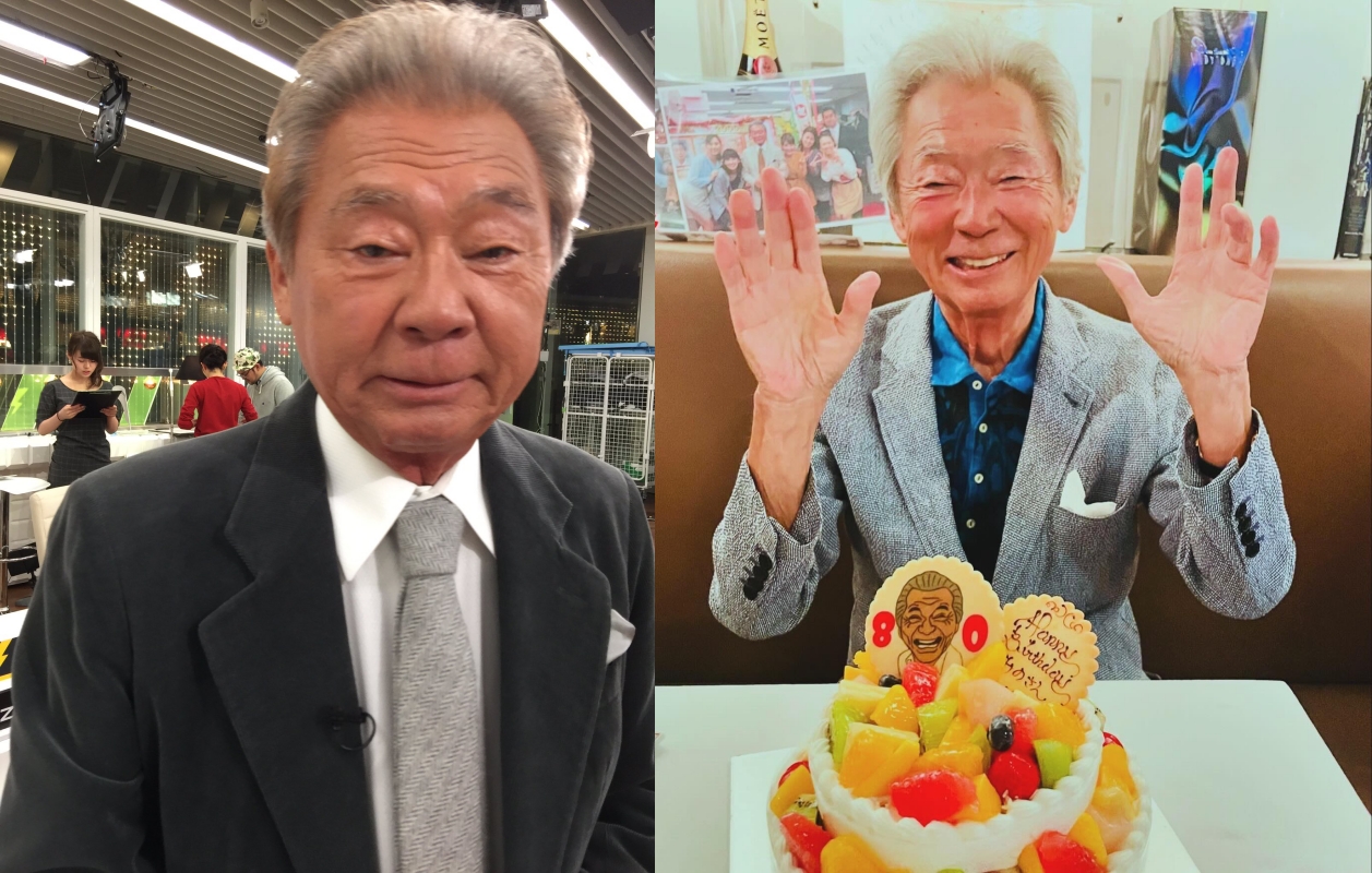 三野文太因罹患帕金森氏症，身形消瘦許多，去年80歲生日時雖然精神不錯，但外貌與過往已大不相同。（翻攝美馬怜子INS）