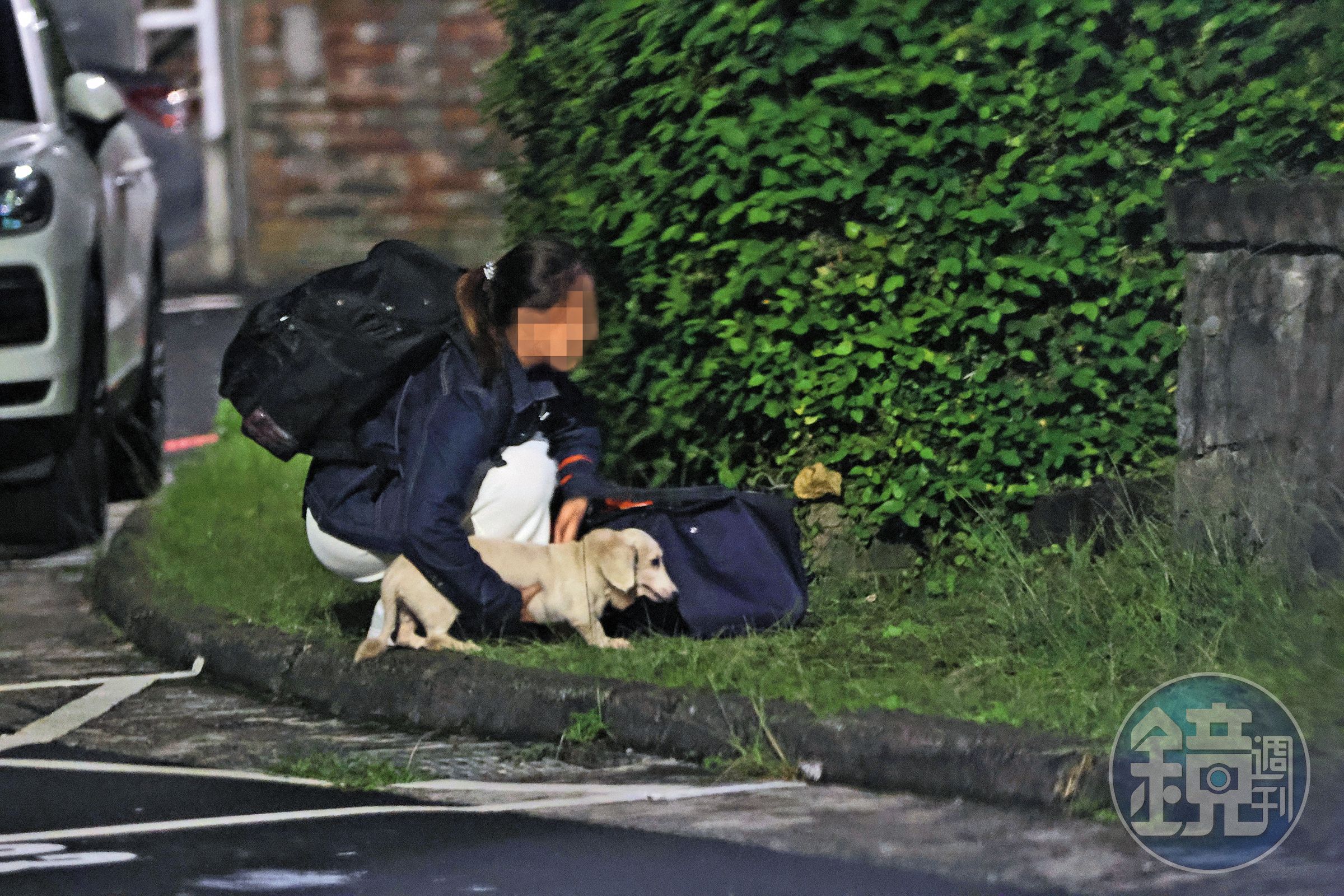 6/13 21:51 女密友還帶著自己的愛犬去黃家,進屋前先遛了一下狗狗。