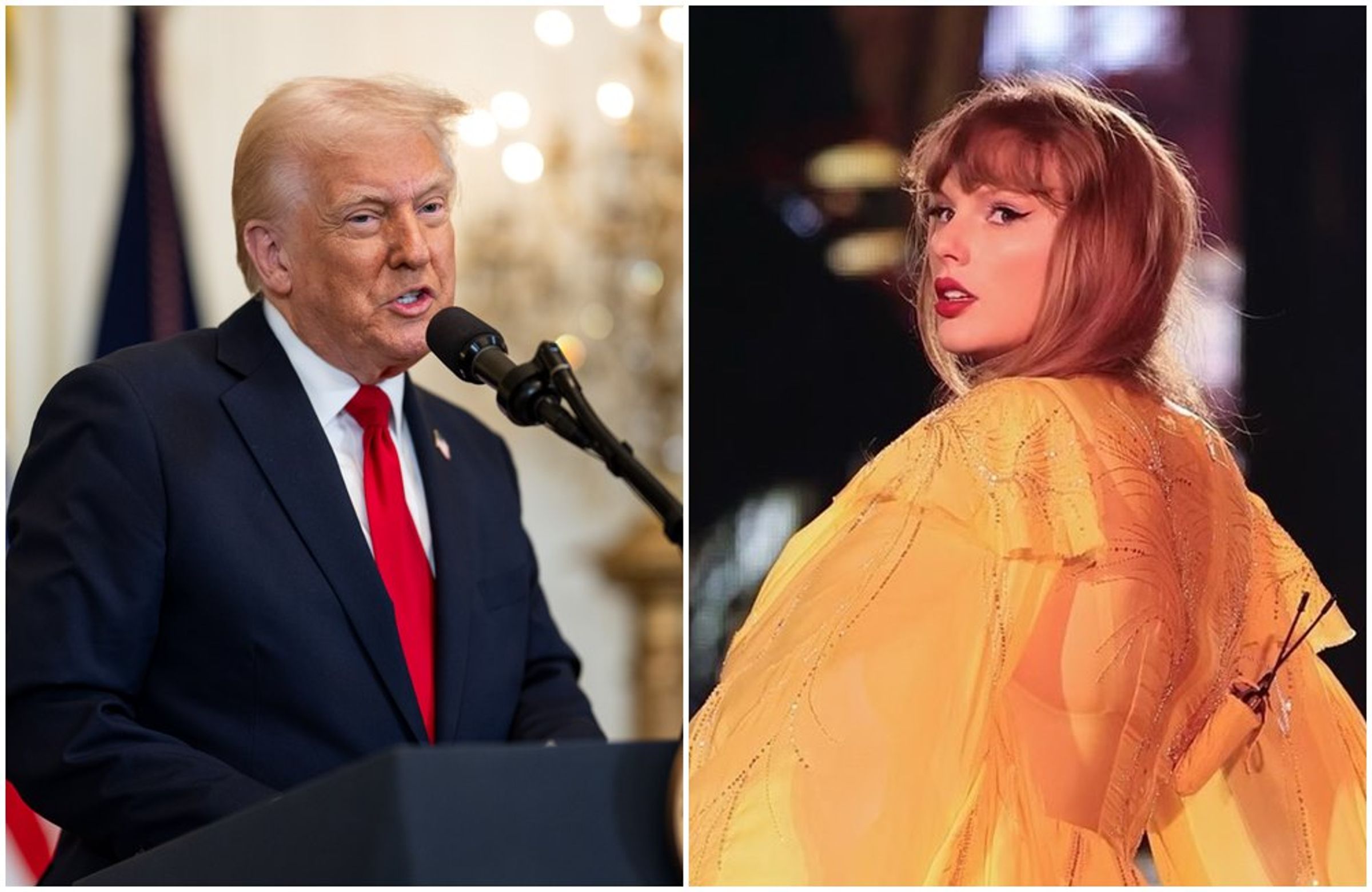 川普(左圖)多次公開批評泰勒絲(右圖)。(翻攝X@WhiteHouse、taylorswift IG)