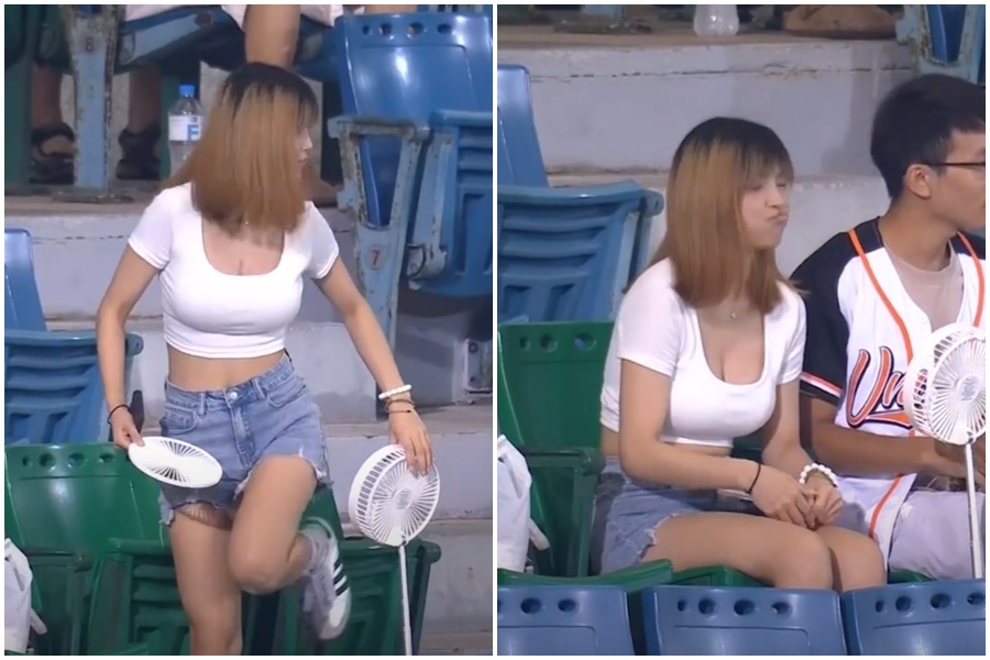 統一獅10日踢館富邦悍將比賽中，看台上的女球迷意外成為焦點。（翻攝自CPBL 中華職棒 YT頻道）