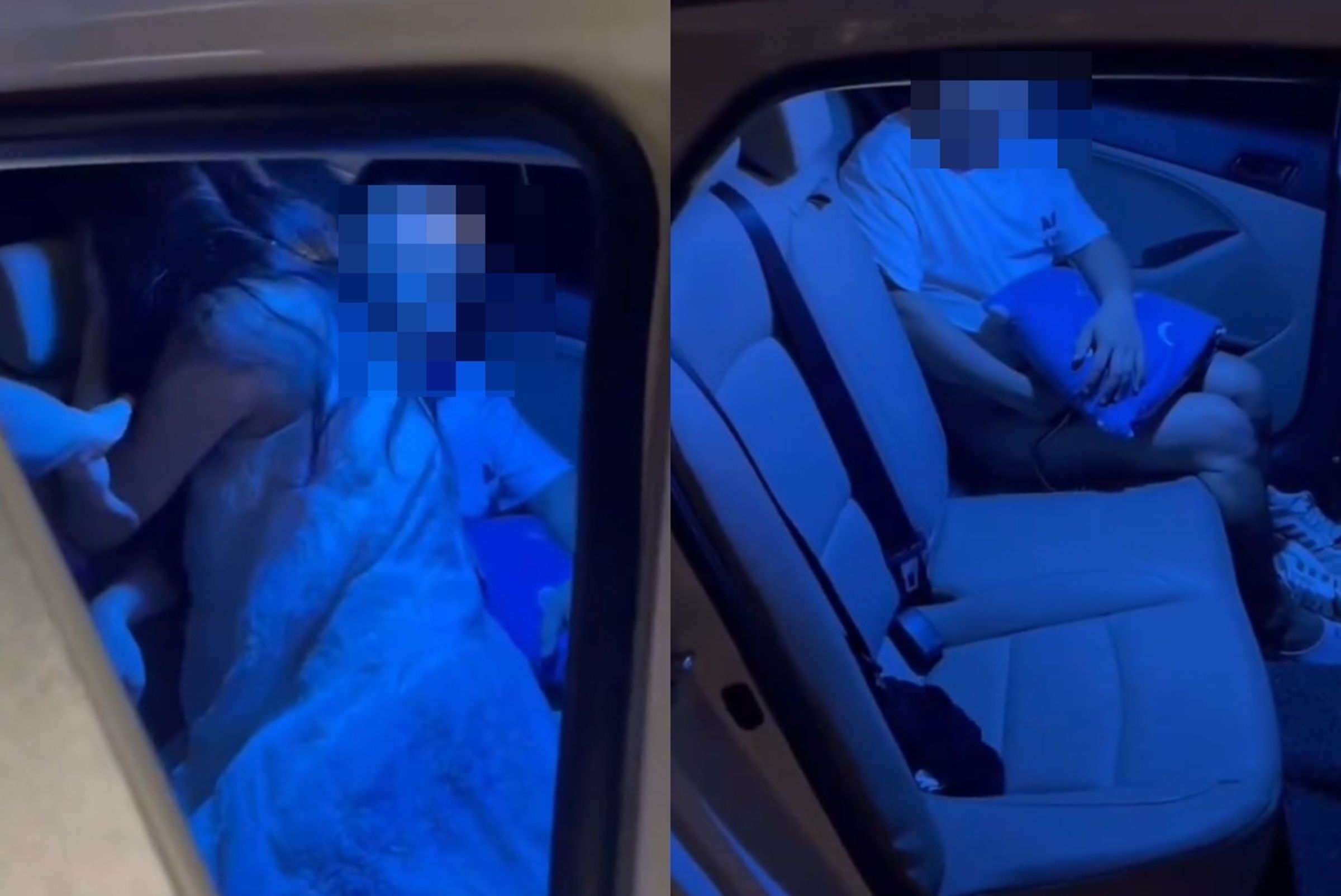 人夫抓包妻子偷情車震,當時車上的人神情慌亂,衣衫不整。(翻攝微博)
