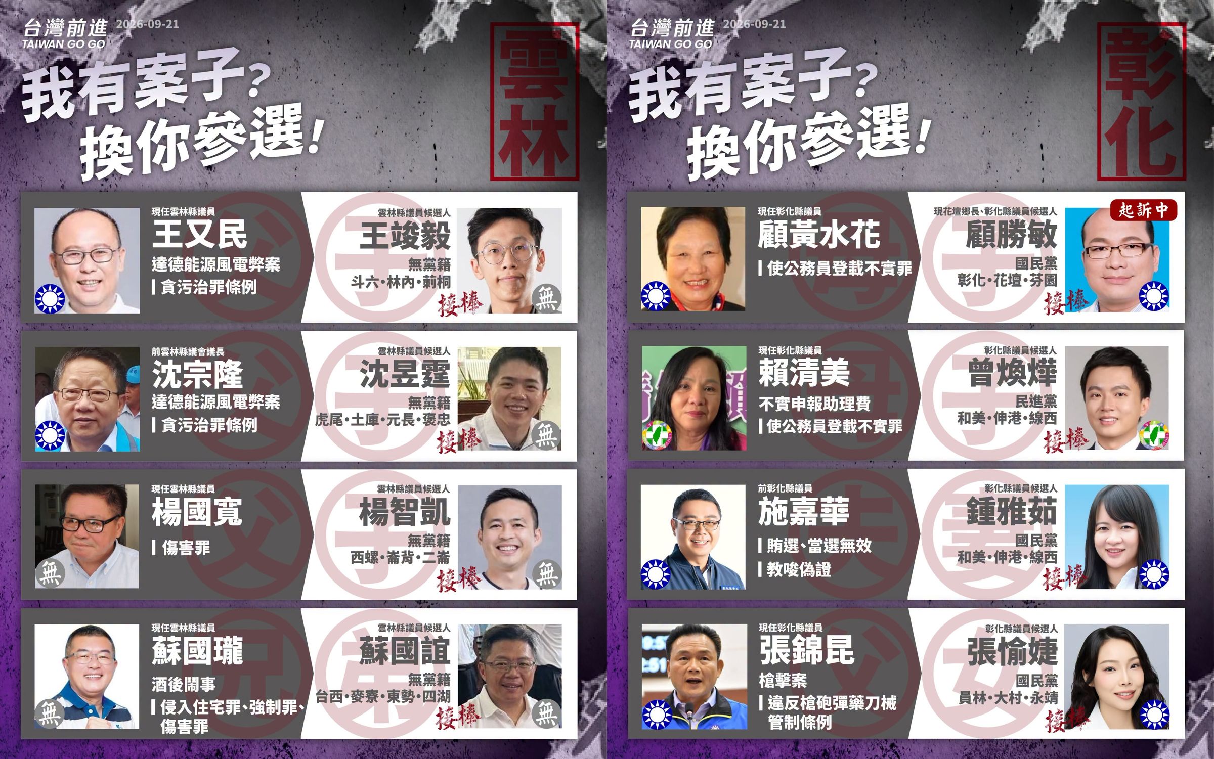 王婉諭近日公布最新「2026年家族刑案接棒圖鑑」。（翻攝自王婉諭臉書）