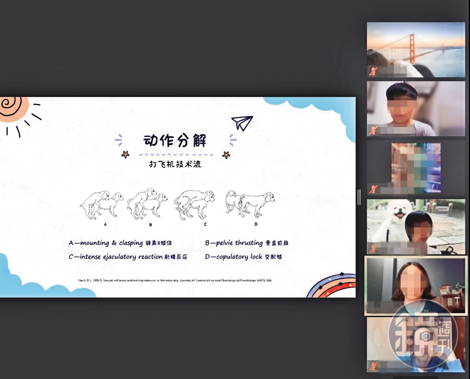 戴更基要求當眾演示狗狗自慰，女學員因尷尬改以製作簡報代替。（讀者提供）