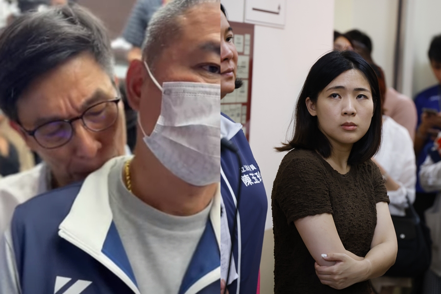 徐巧芯(右圖)控訴鍾佳濱(左圖左)2度親吻丁學忠(左圖右)領子,直呼「變態」。(左圖翻攝自@94strong YouTube)