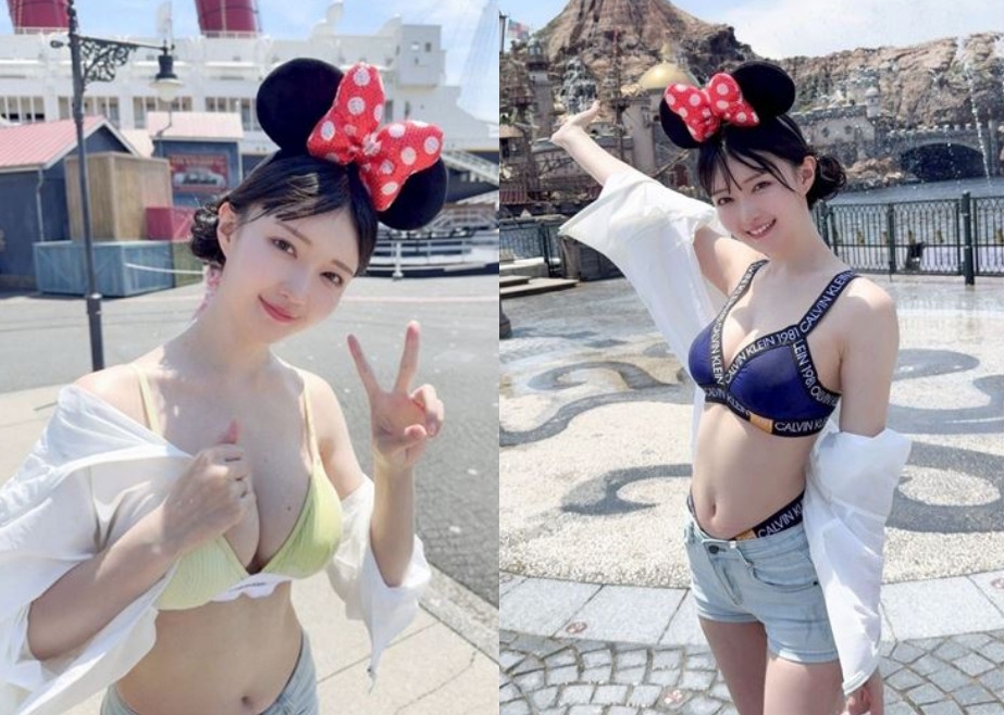 三佳詩先前曾穿性感內衣在東京迪士尼拍攝性感照。（翻攝X@uta_0609）