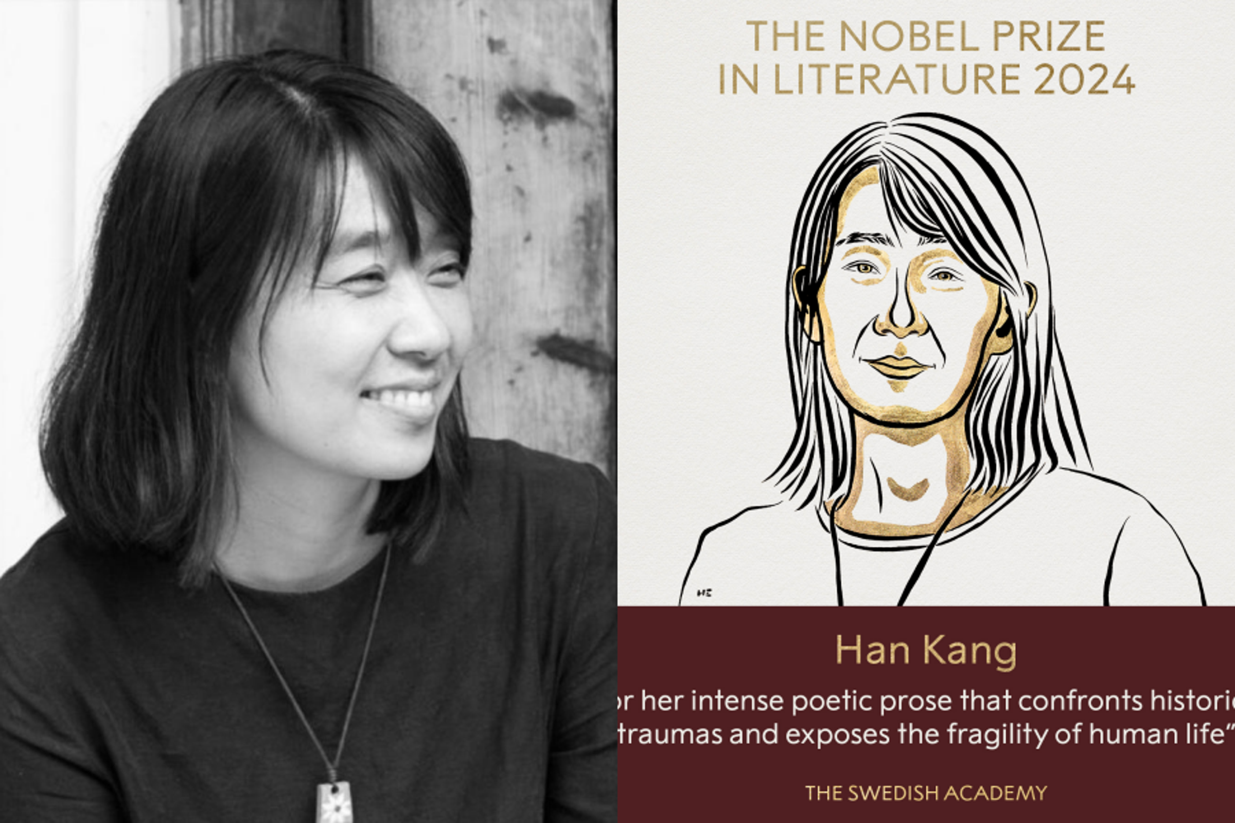 2024諾貝爾文學獎得主為南韓女作家韓江。（翻攝自韓江官網、@NobelPrize Ｘ）