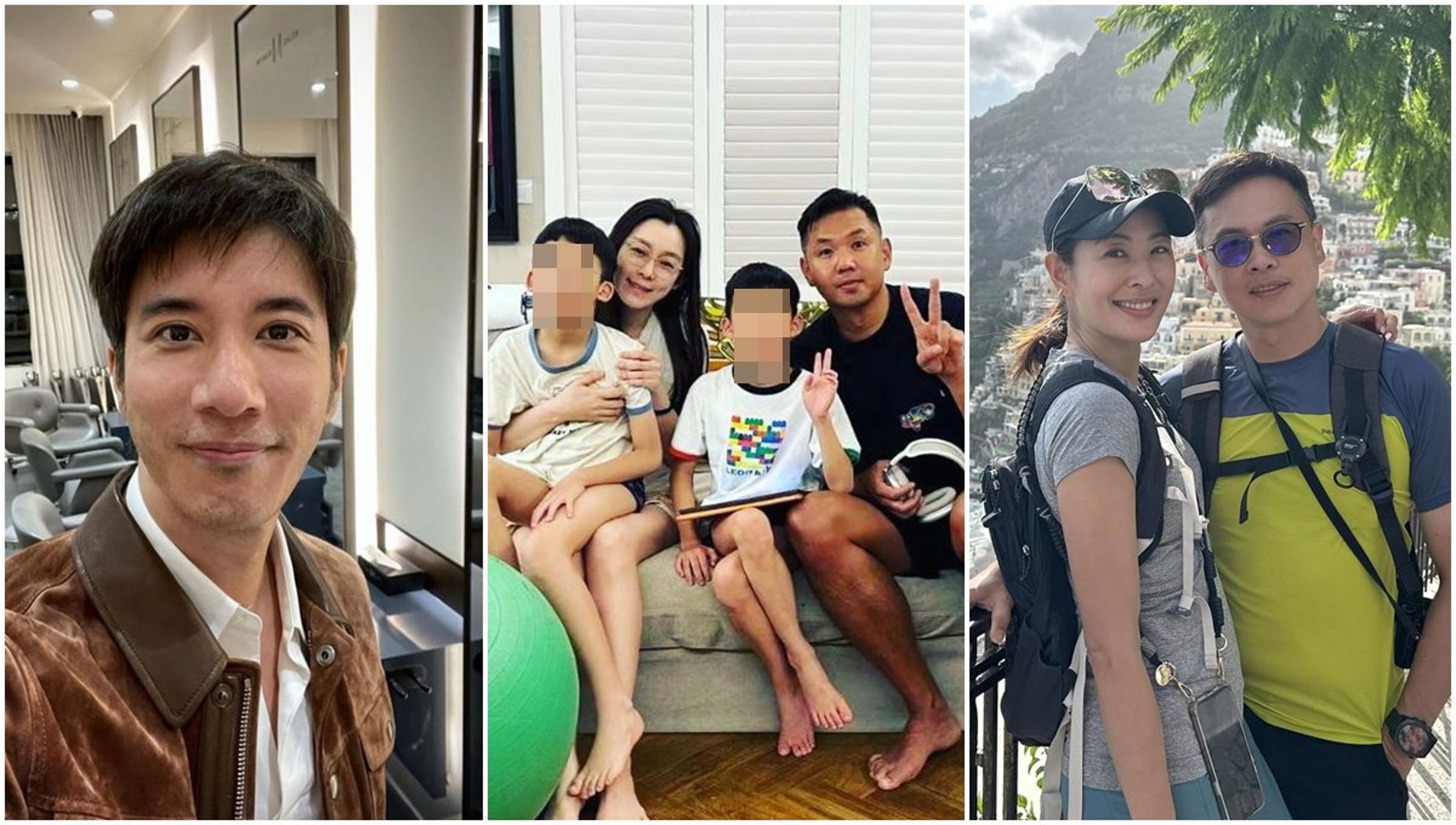 范瑋琪曬出全家福力挺老公黑人(中圖),王力宏(左圖)、賈永婕老公(右圖右)按讚力挺。(翻攝范瑋琪、王力宏、賈永婕IG)